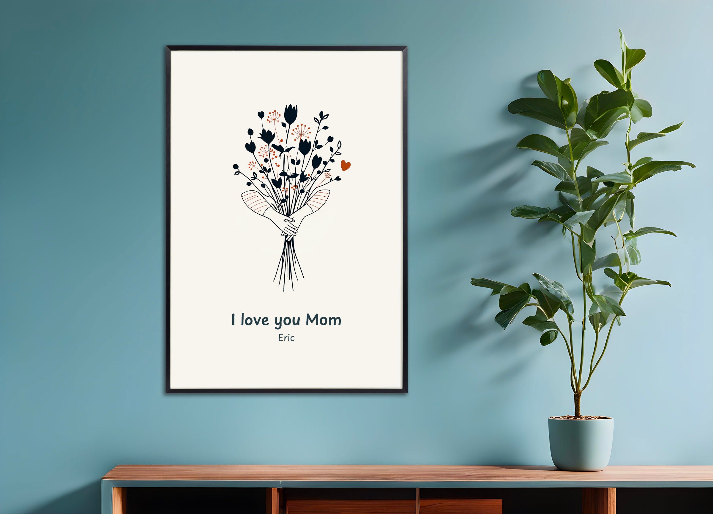 Poster with metal frame: Mom and Mother's Day poster, bouquet of flowers