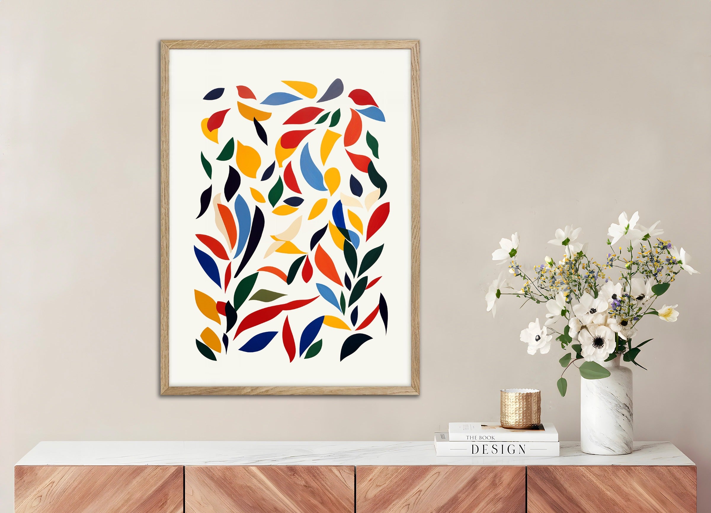 Poster with natural wood frame: Colorful cut-outs