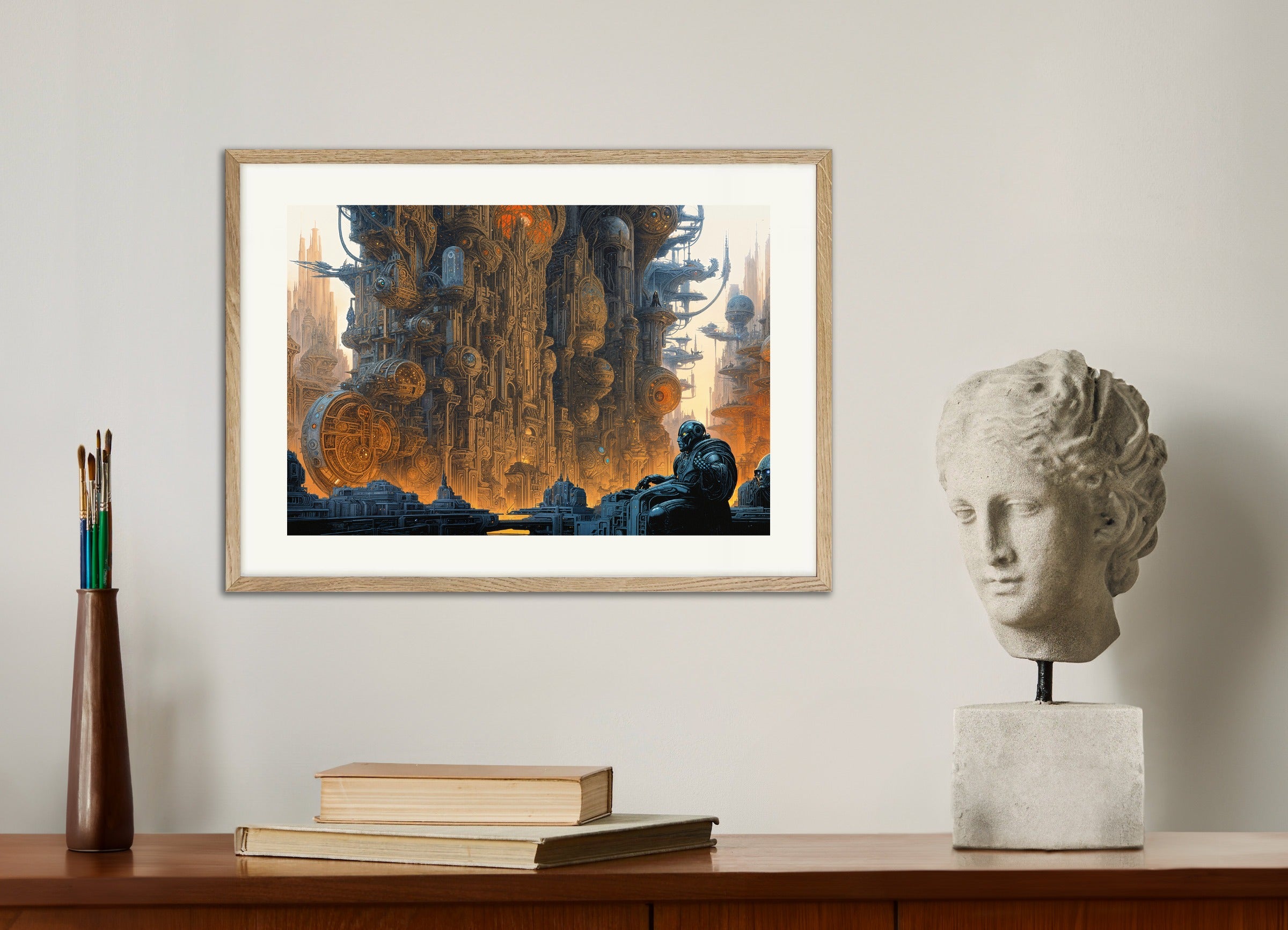 Poster with natural wood frame: Other Worlds Than These - tribute to Métal Hurlant 02