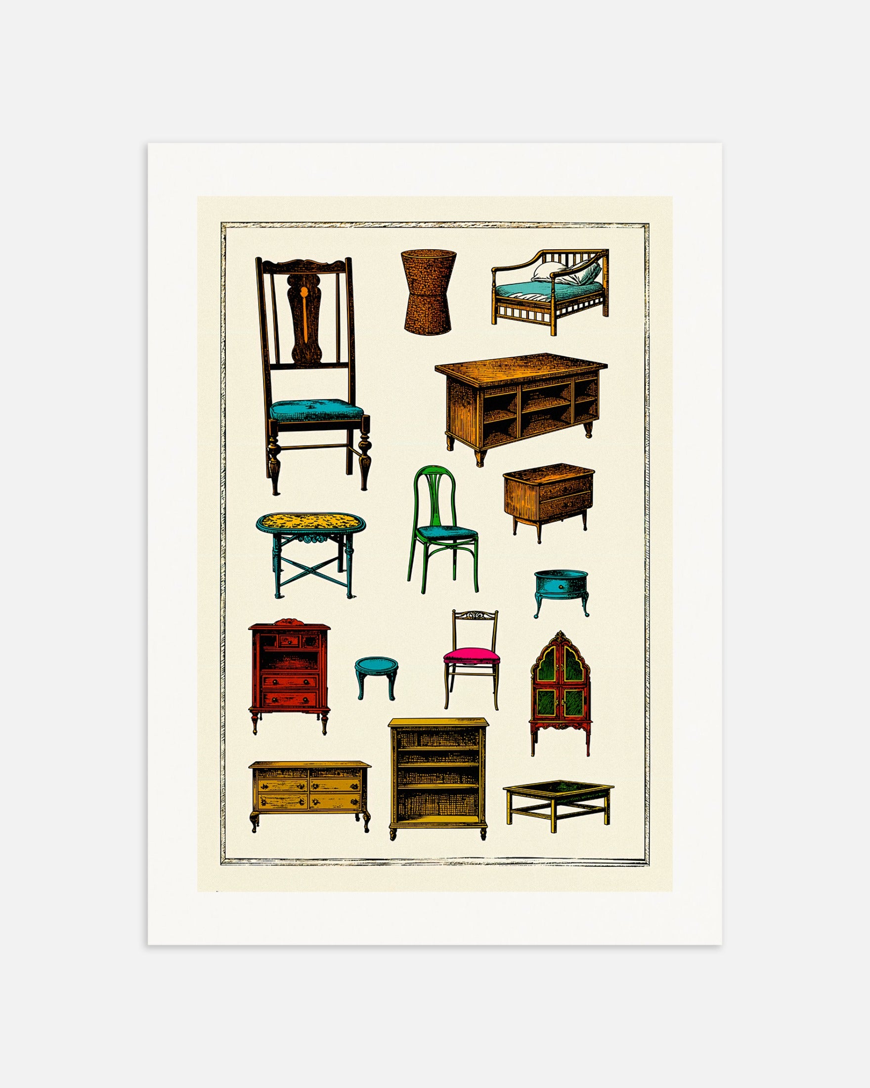 Poster: Flea market poster, furniture and objects, none