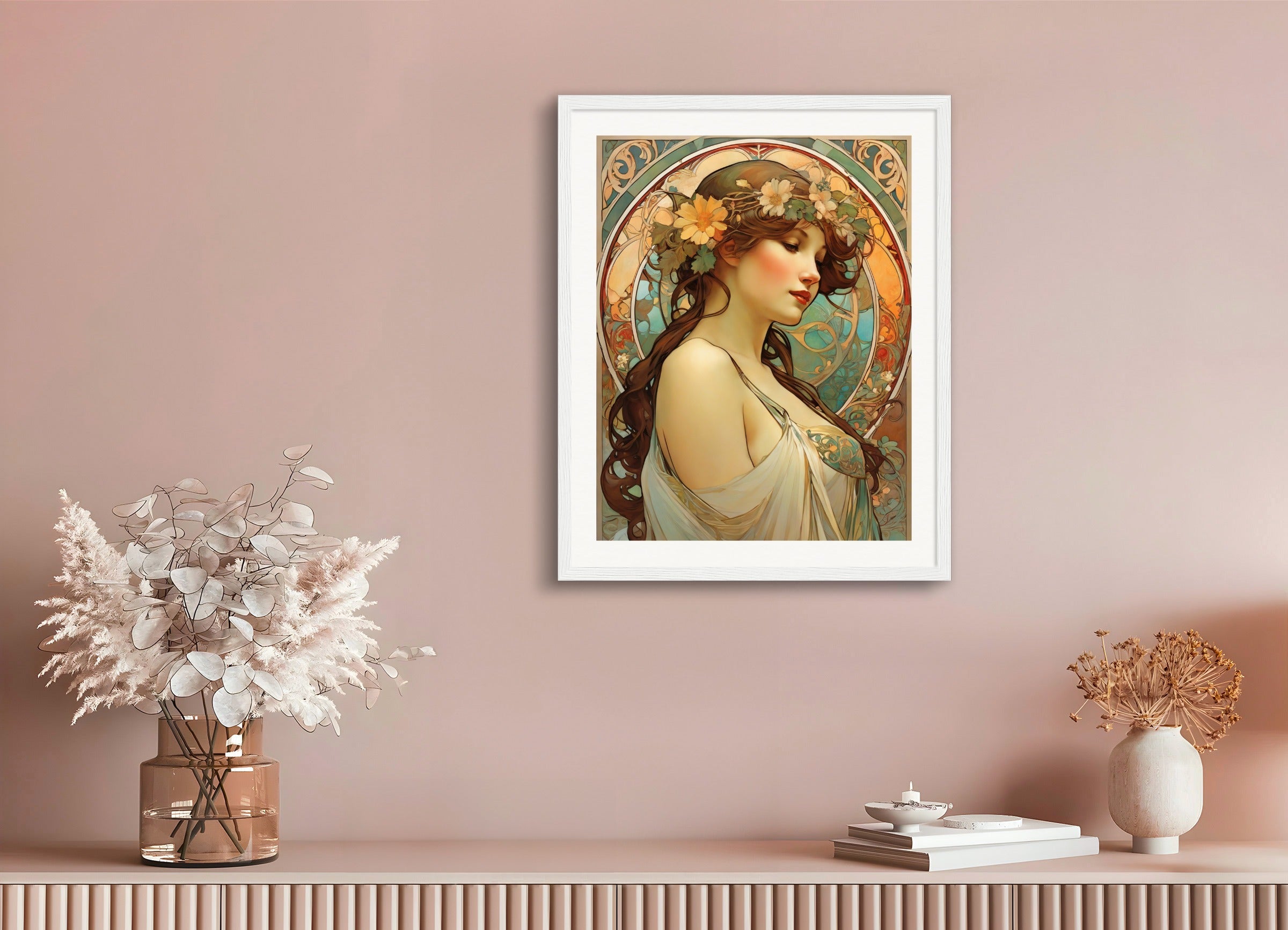 Poster with wood frame: Alfons Mucha, Wine