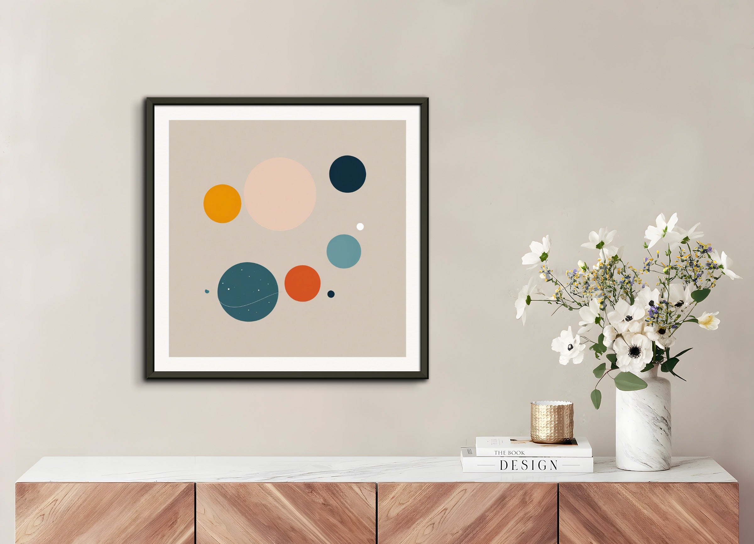 Poster with metal frame: Abstract minimalist art, Astronomy