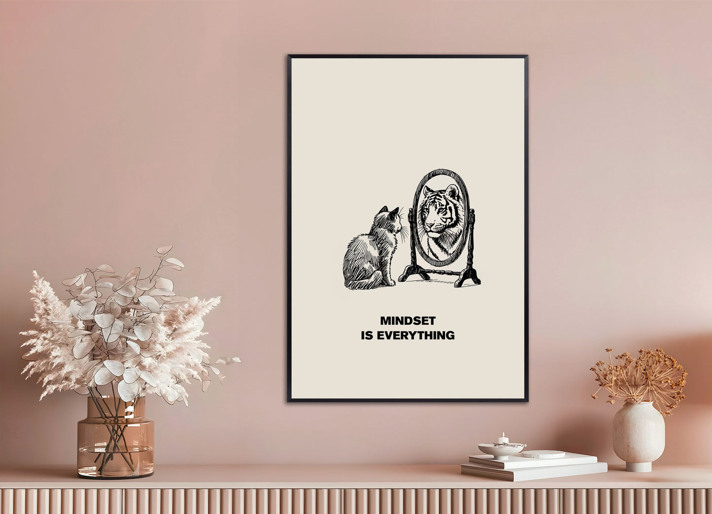 Poster with metal frame: Mindset is Everything - The Cat and the Tiger