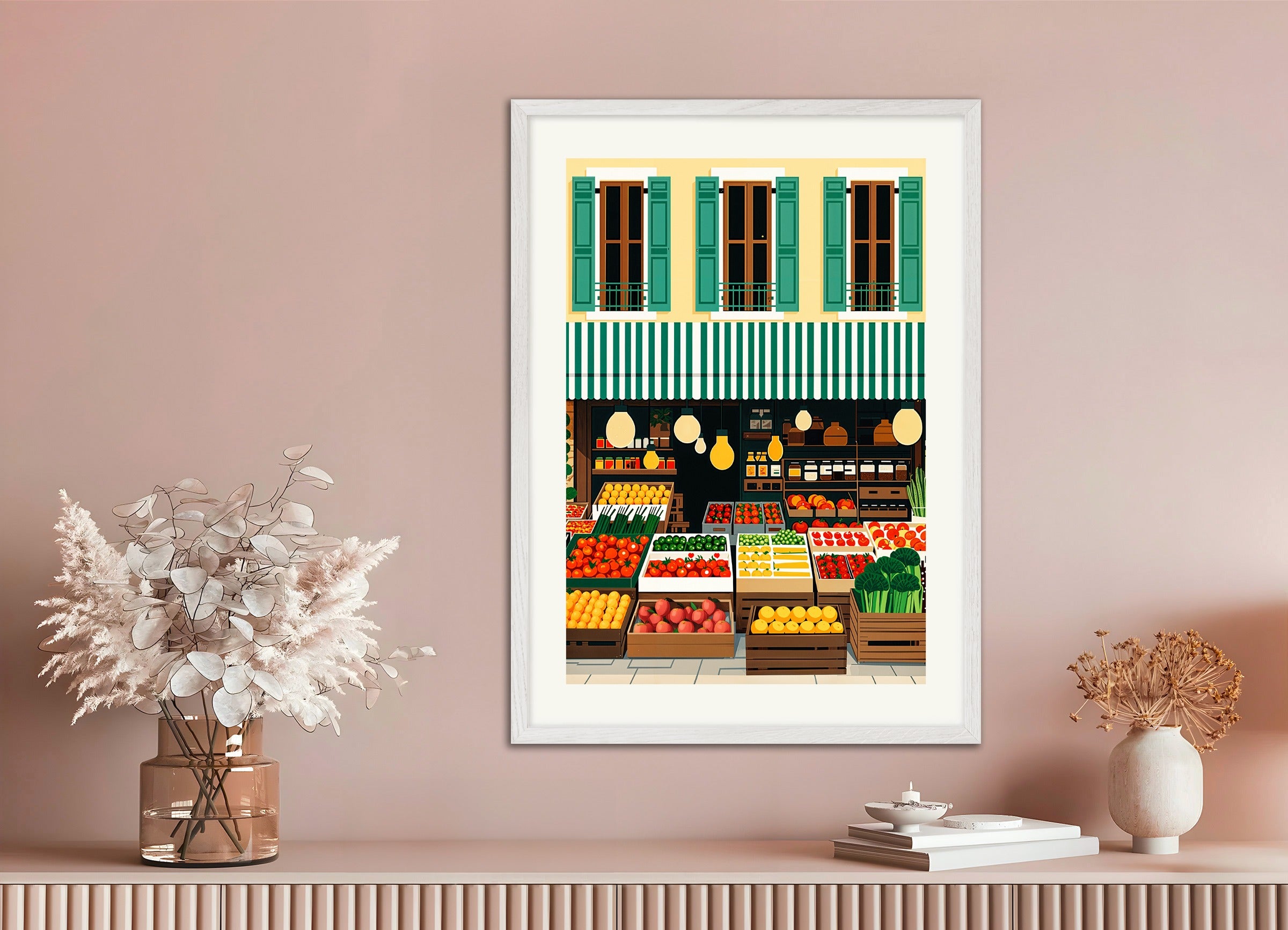 Poster with white wood frame: Grocery store poster, fruits and vegetables