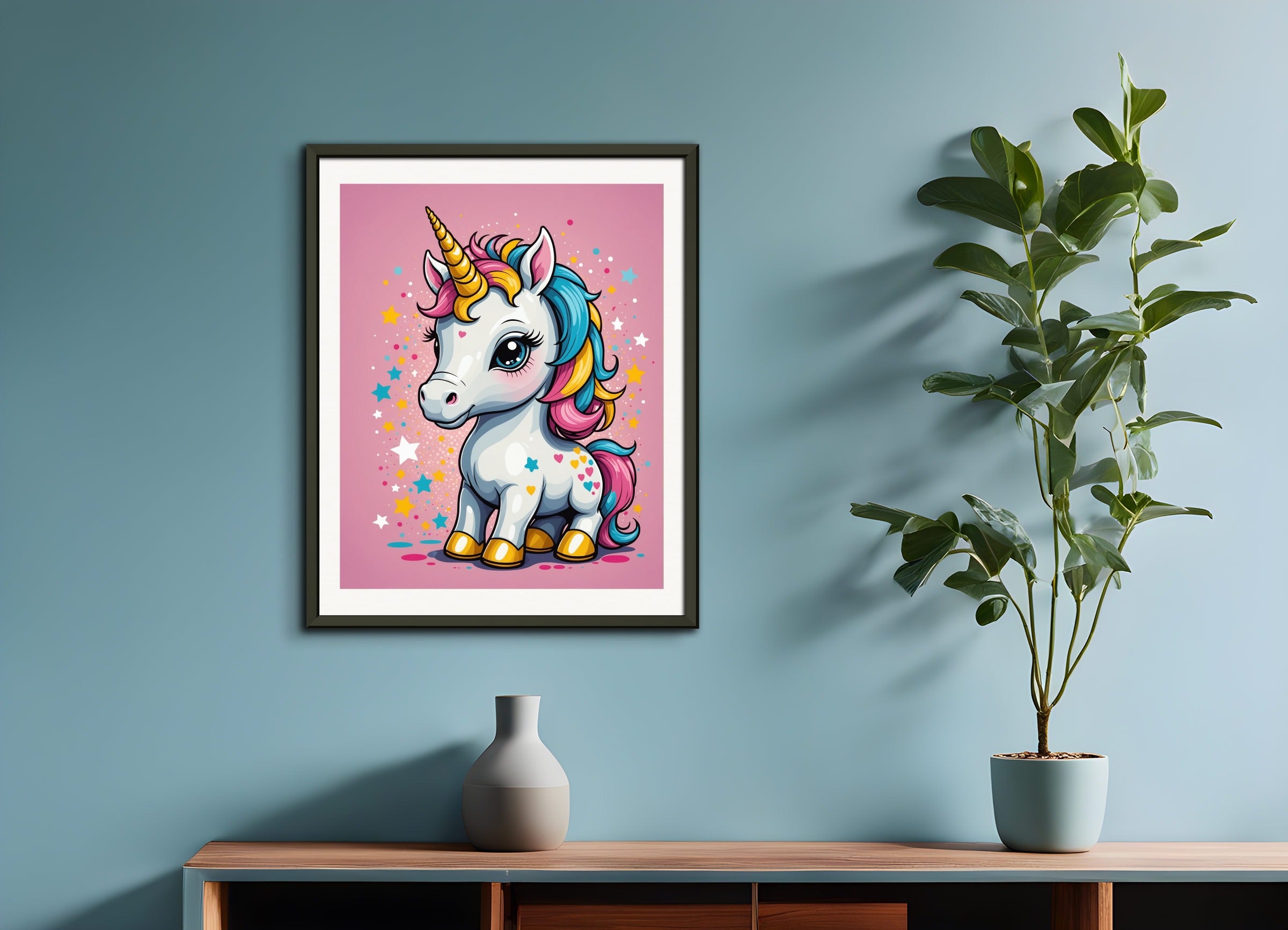 Poster with metal frame: Neo-pop art, A baby cute unicorn