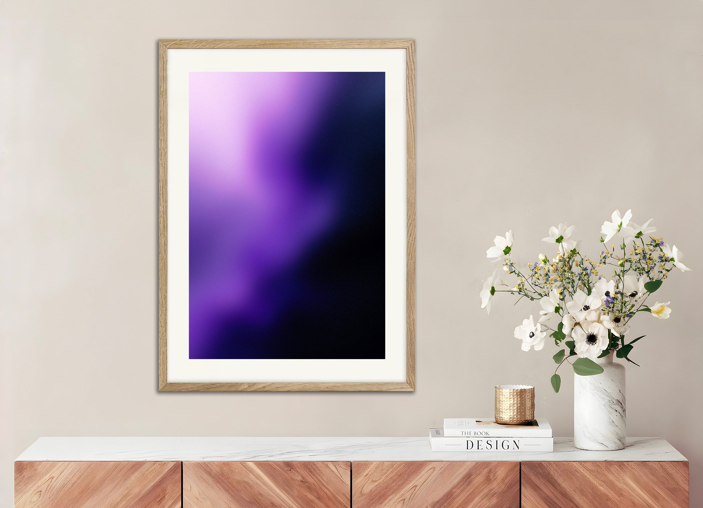 Poster with natural wood frame: Purple energy