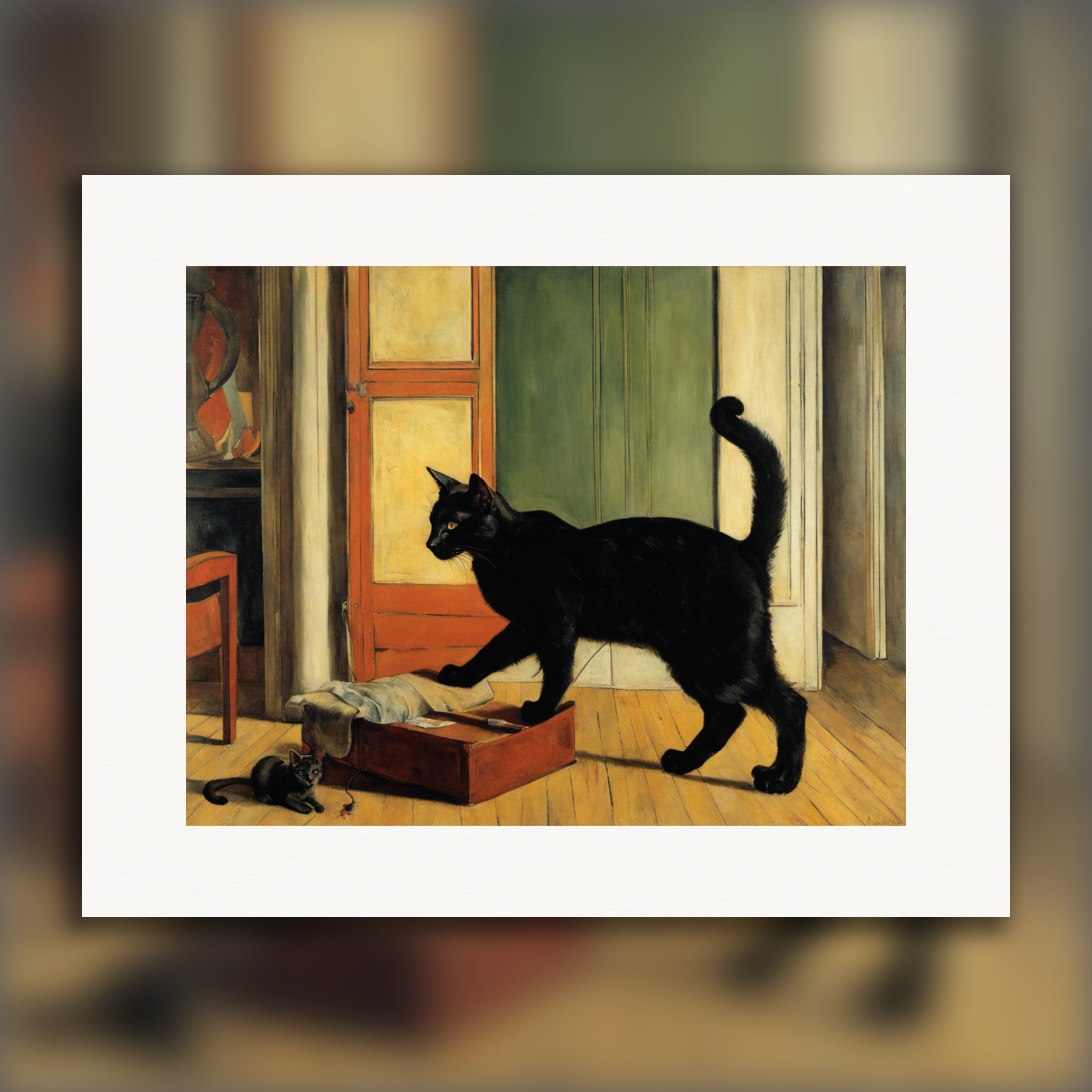 French figurative painting, a cat - Poster