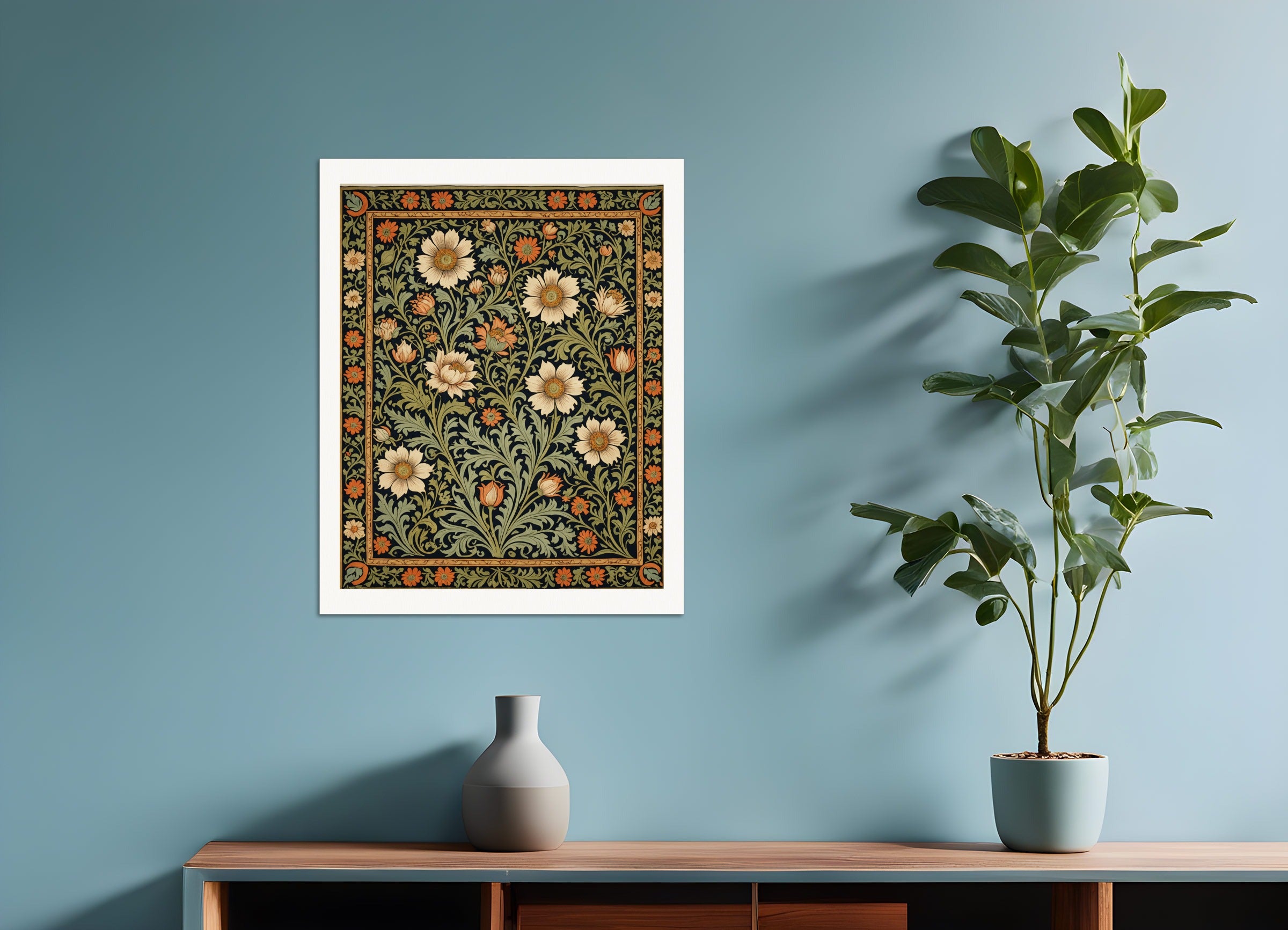 Poster: Motifs, floral decoration of 19th century English crafts, tapestry