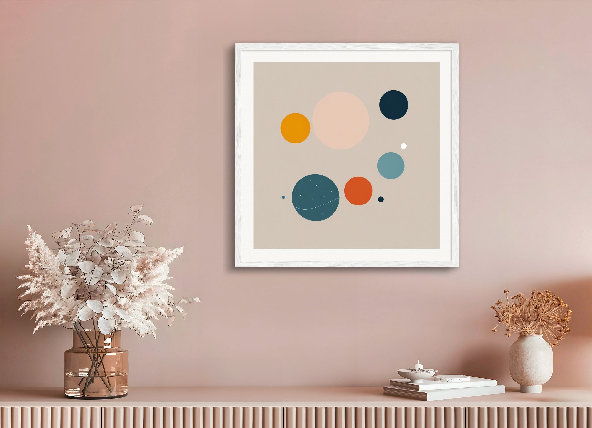 Poster with wood frame: Abstract minimalist art, Astronomy