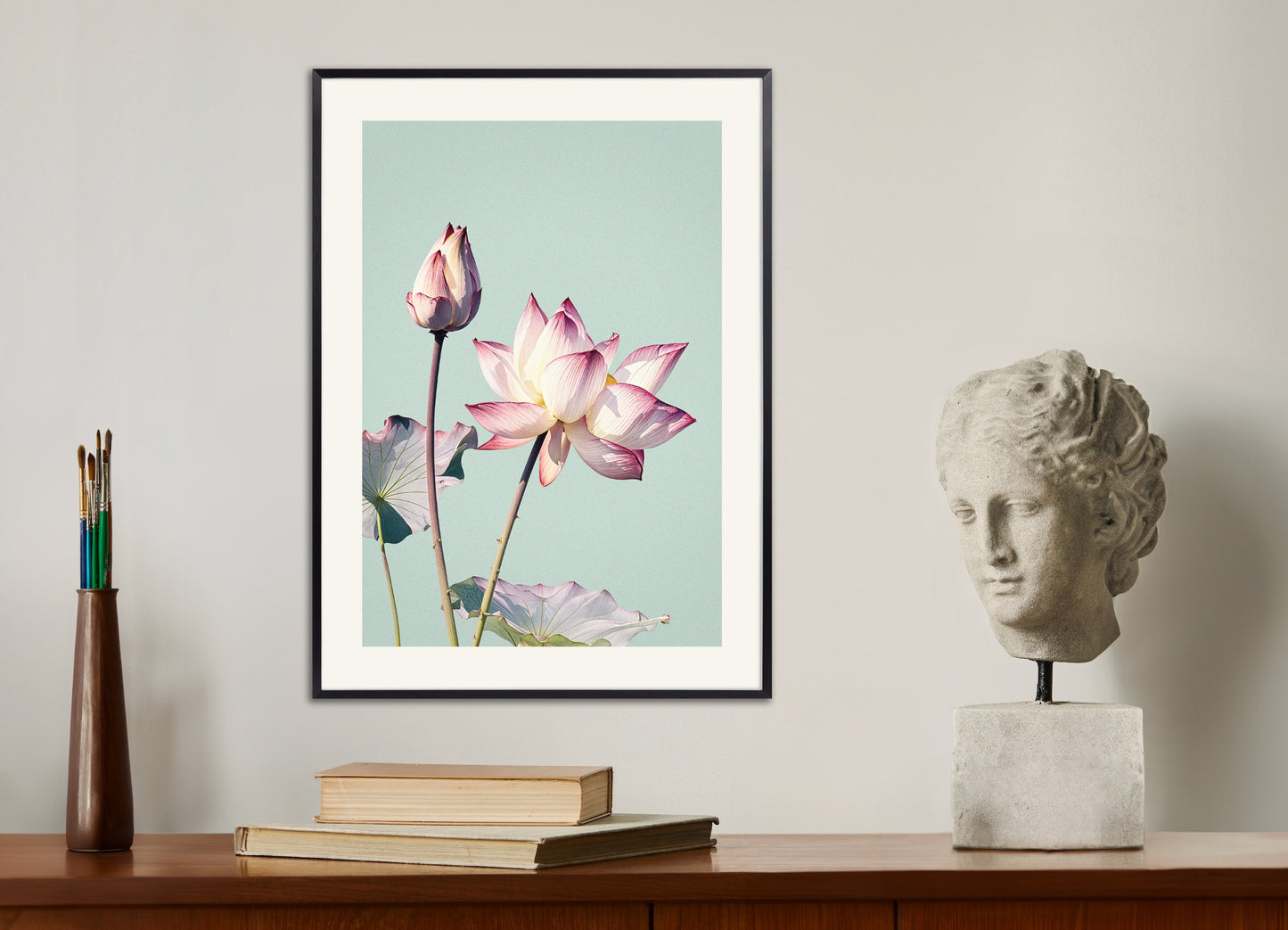 Poster with metal frame: Lotus flower, vintage