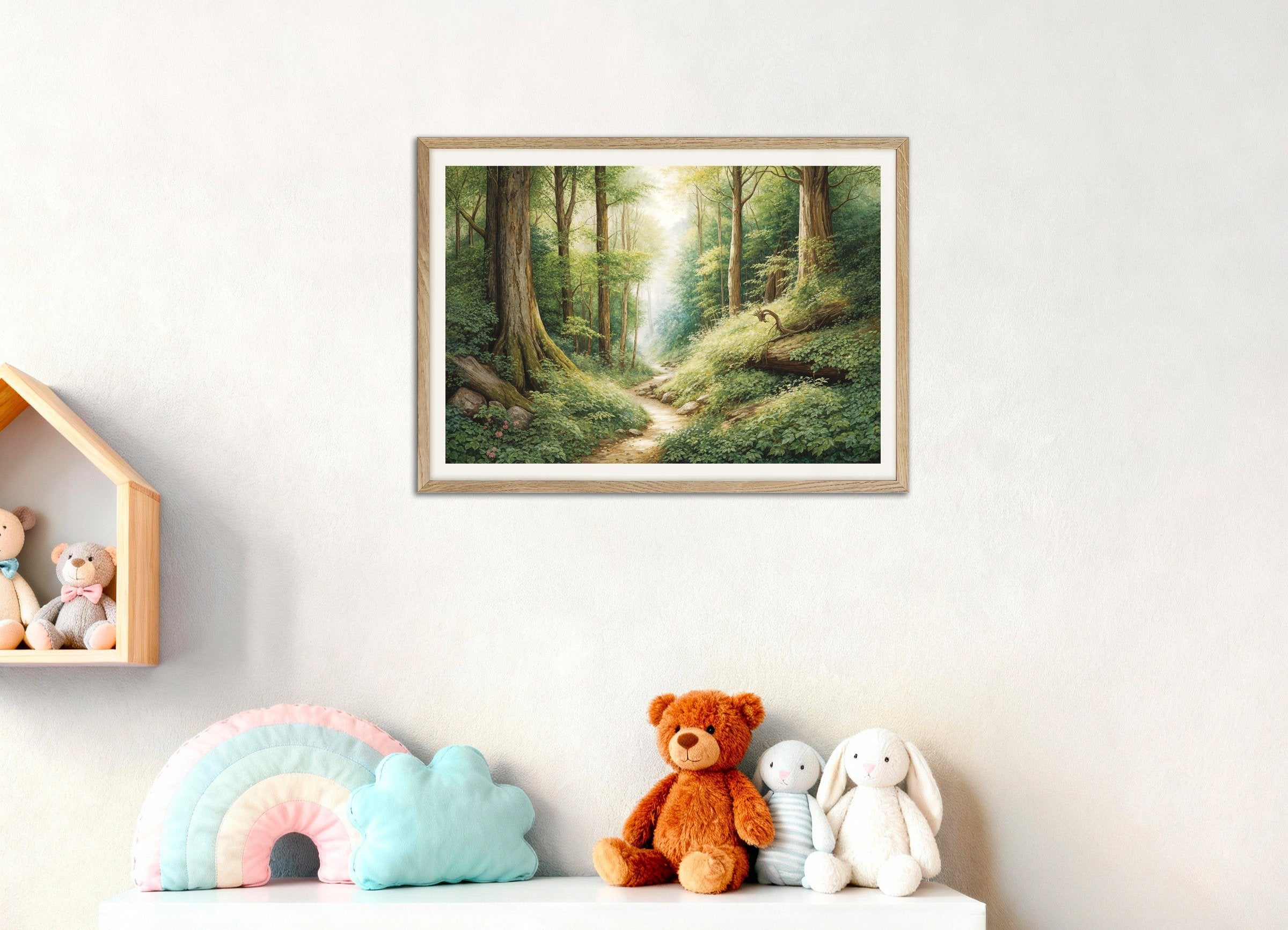 Poster of Enchanted Forest Poster – Poetic Woodland Art, with natural wooden frame