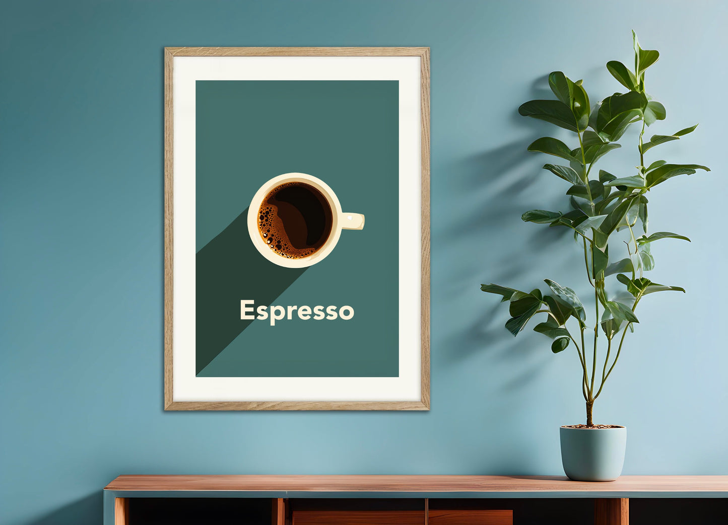 Poster with natural wood frame: Espresso, coffee poster