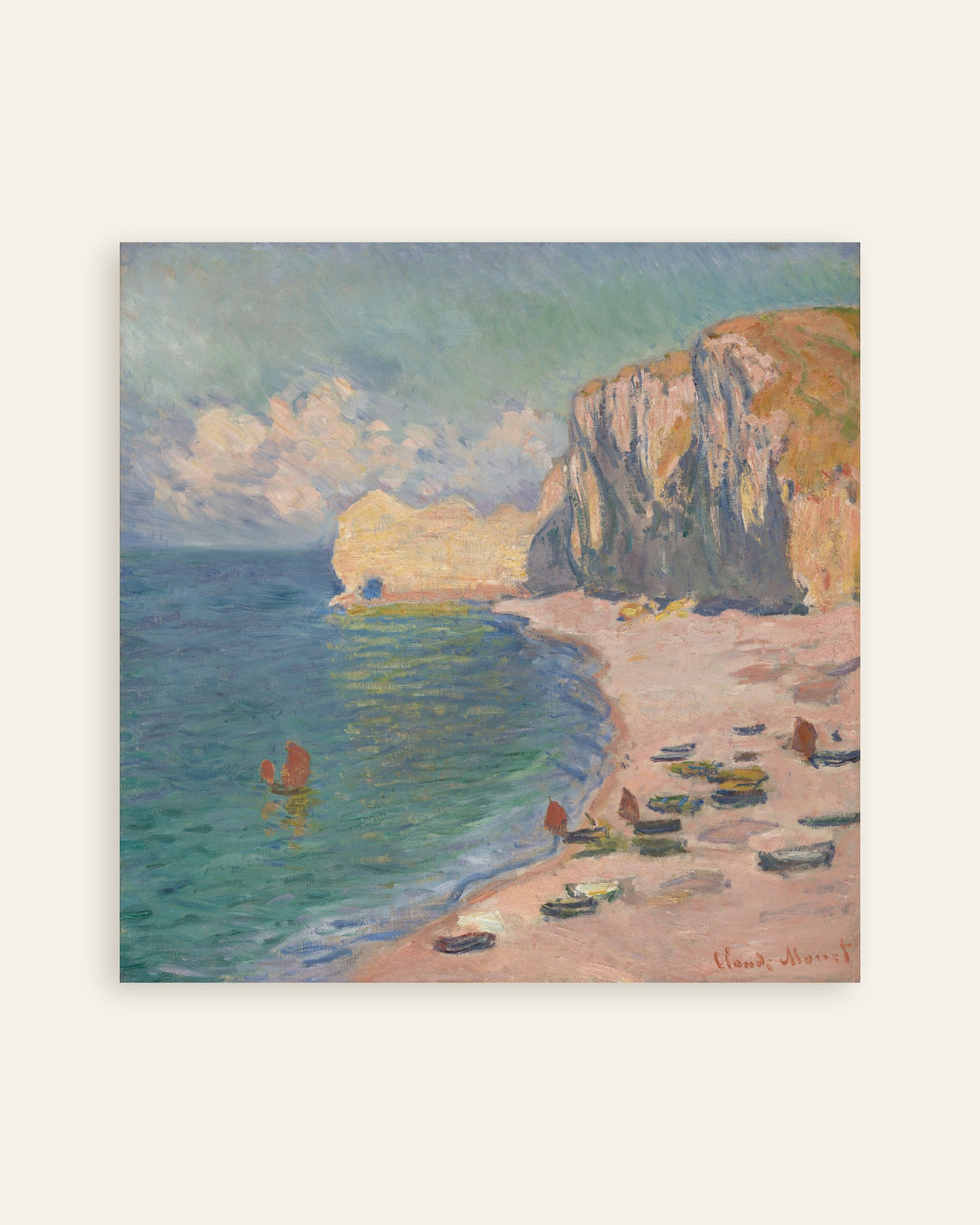 Plakat Étretat, stranden og Falaise d'Amont (1885) av Claude Monet, miniatyr