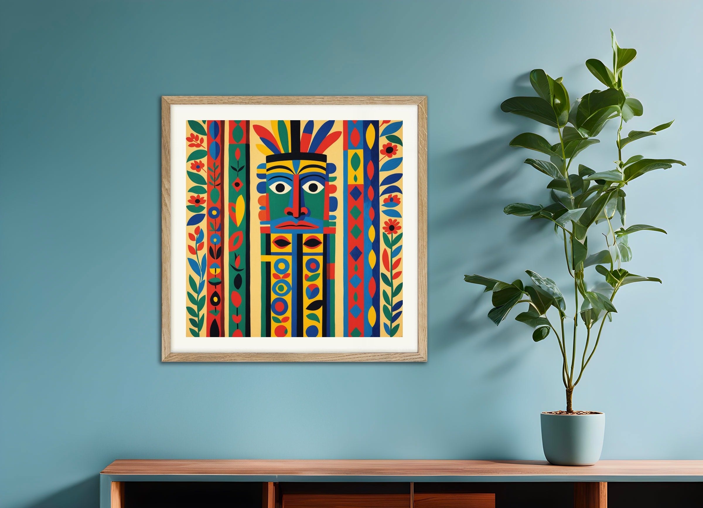 Poster of Expressive and abstract shapes, decorative sensitivity, with natural wooden frame