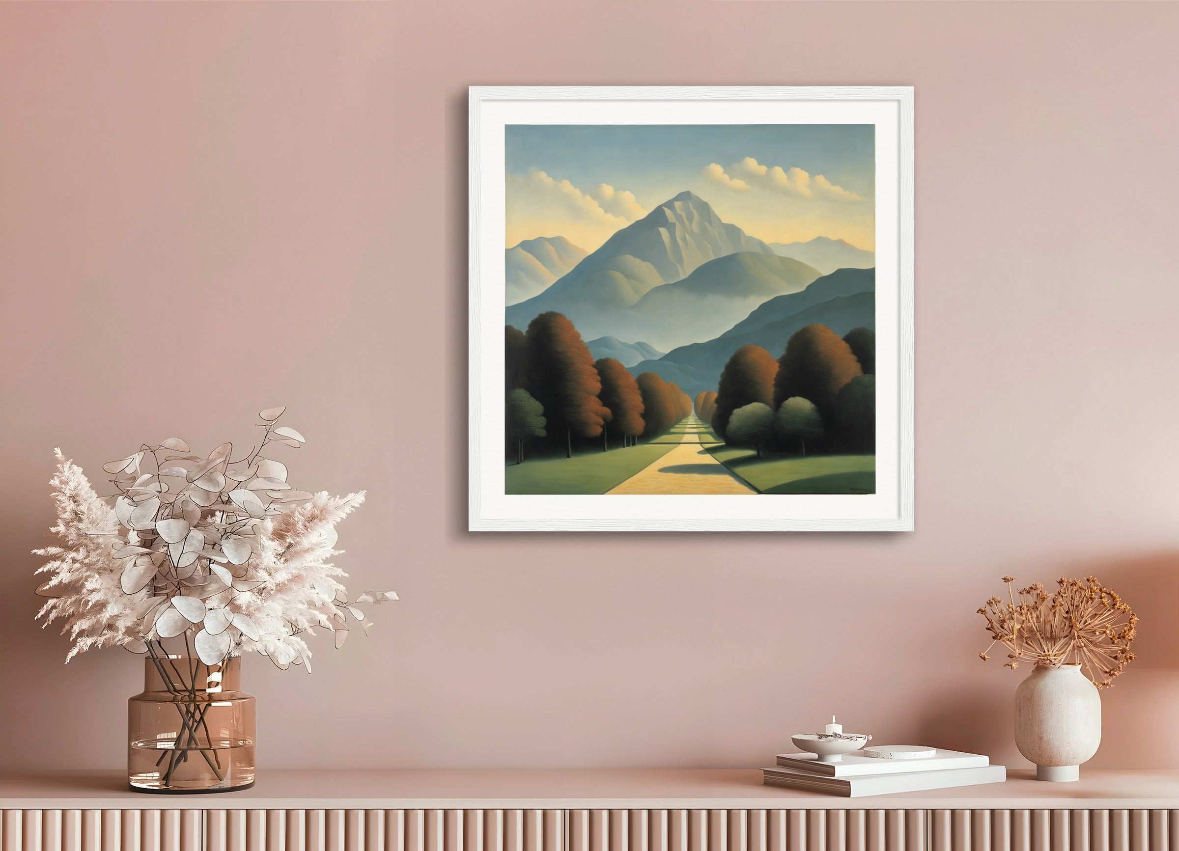 Poster with wood frame: Belgian surrealism, Mountains