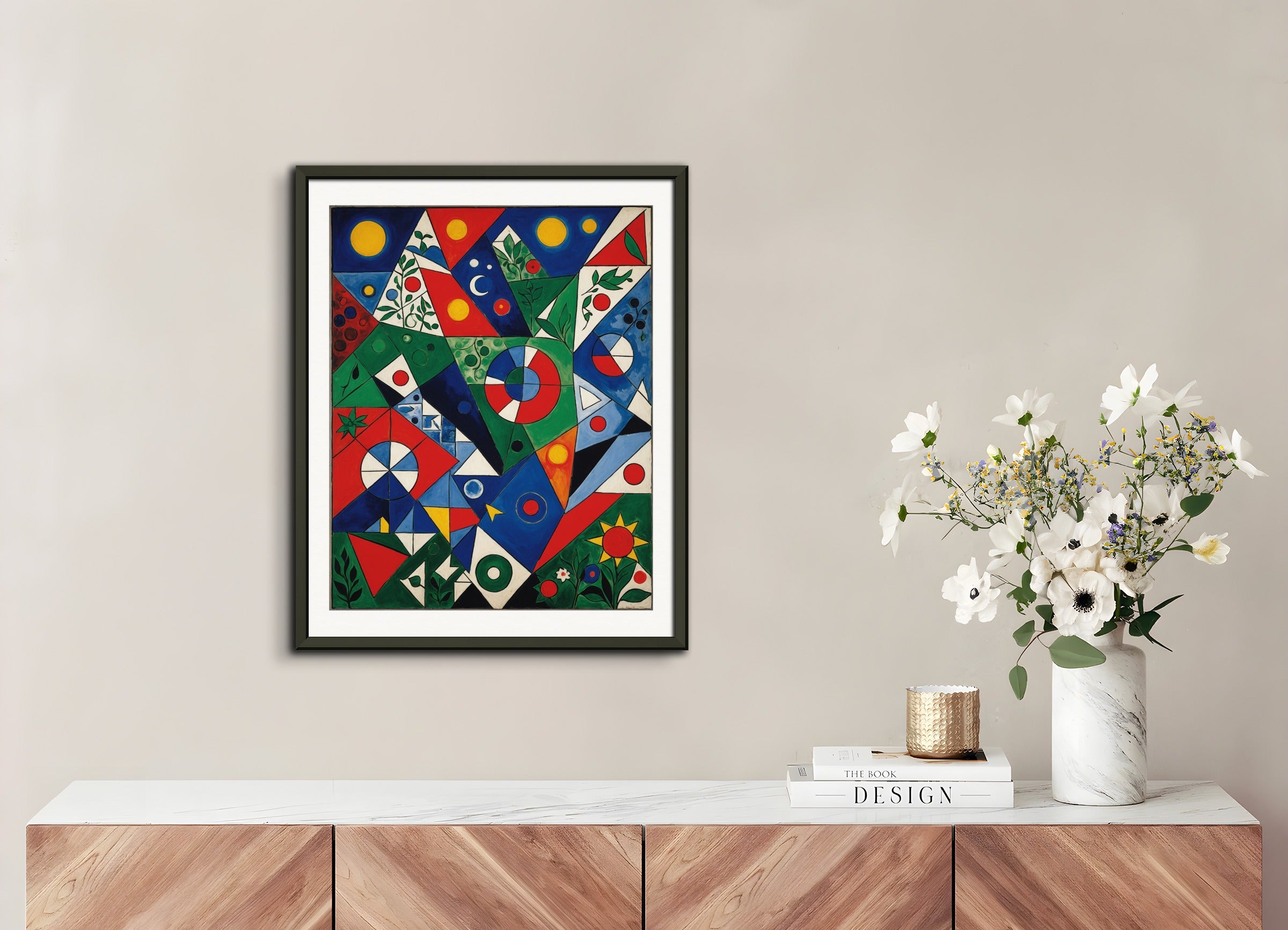 Poster with metal frame: Painting without school, surrealism and neo-primitivism, Geometric patterns