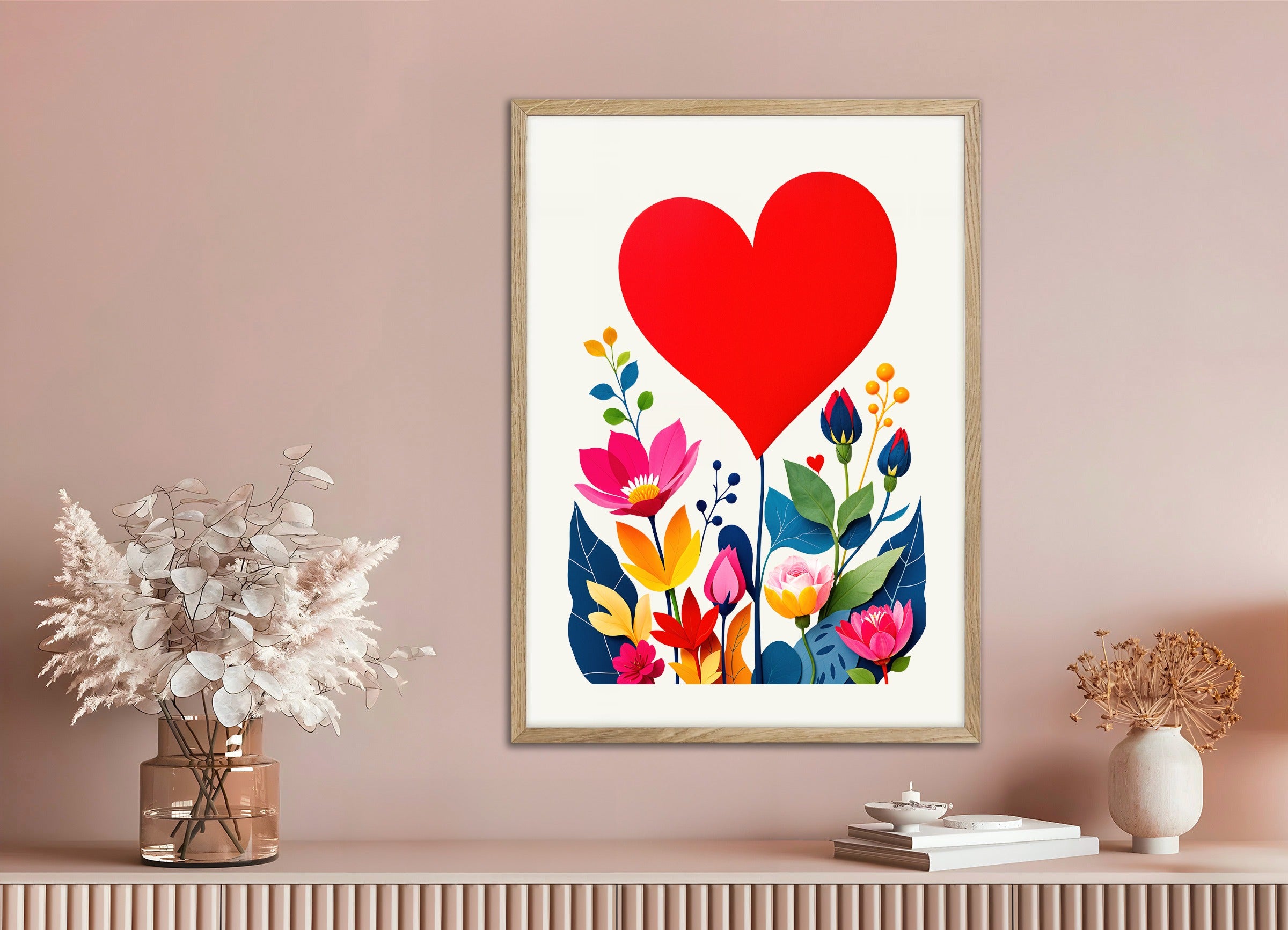 Poster with natural wood frame: Floral cut-outs