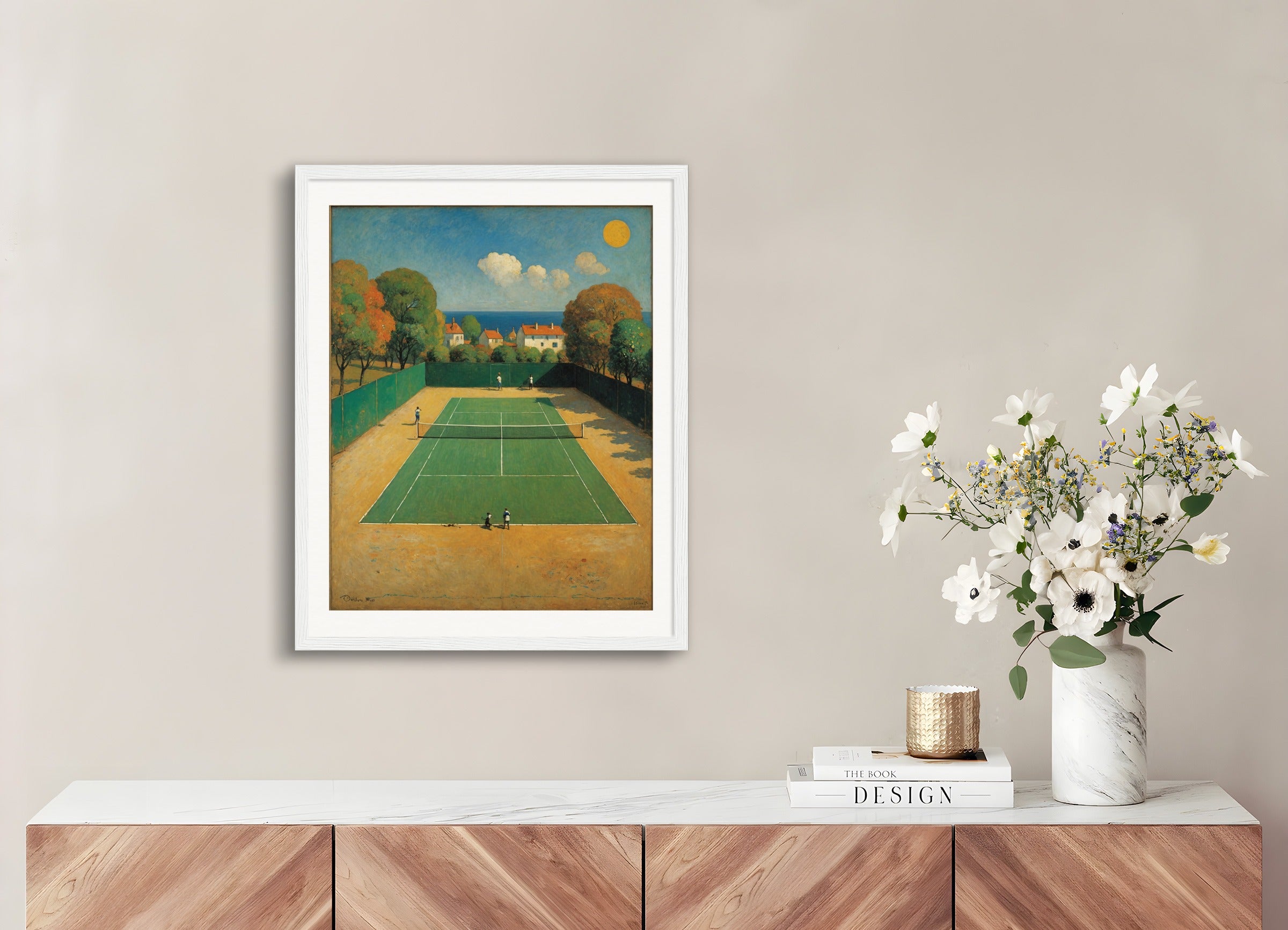 Poster with wood frame: Surreal visions with fantastic images, Tennis court