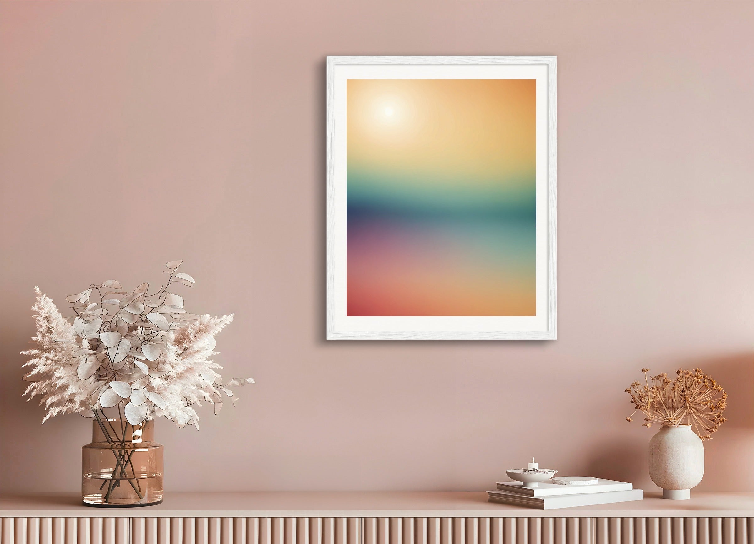 Poster with wood frame: Soothing Abstract Gradients, Sun