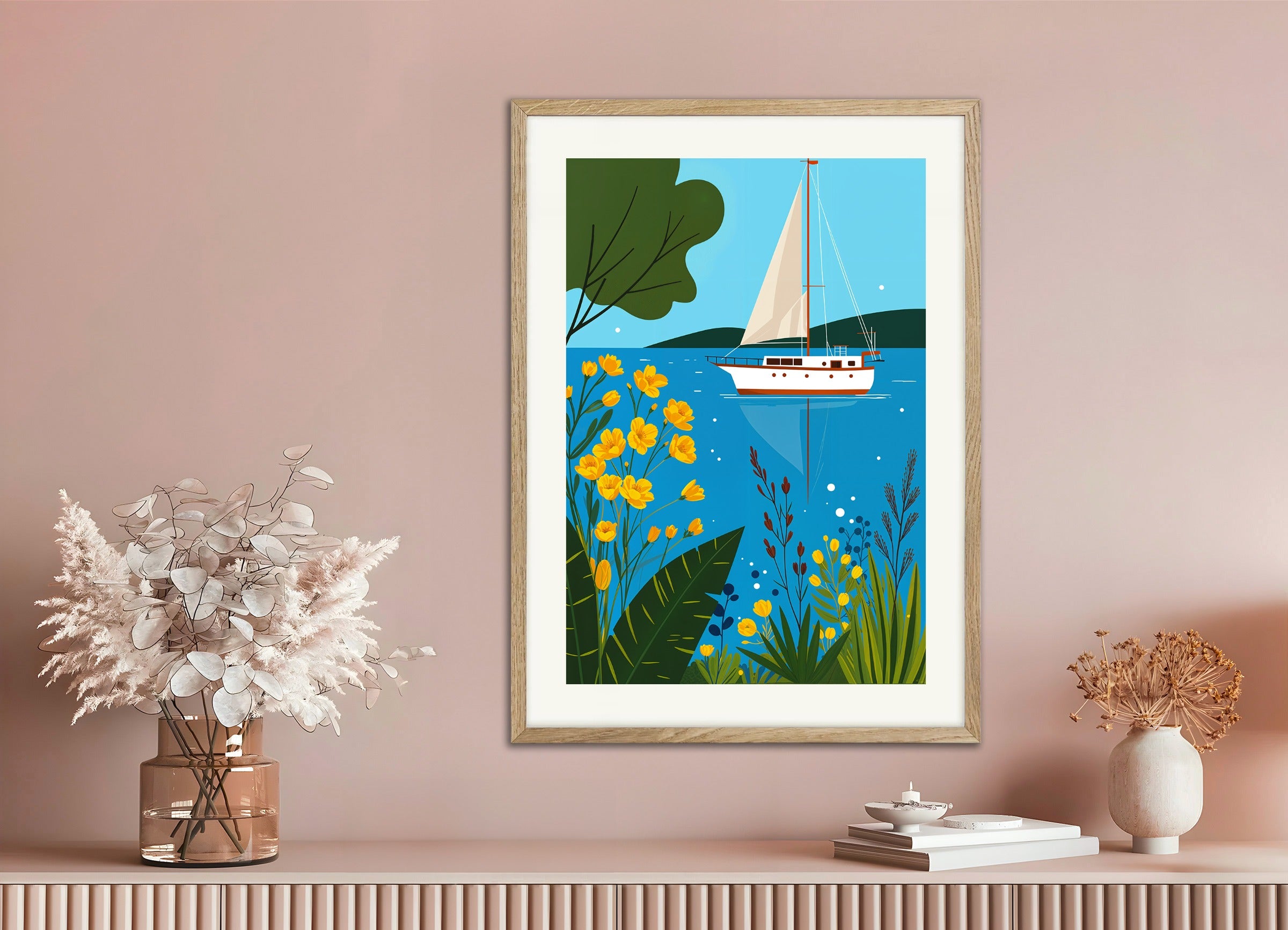 Poster with natural wood frame: Sailing boat