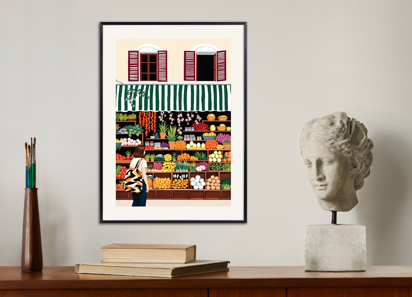 Poster with metal frame: Groceries, fruits, vegetables and flowers