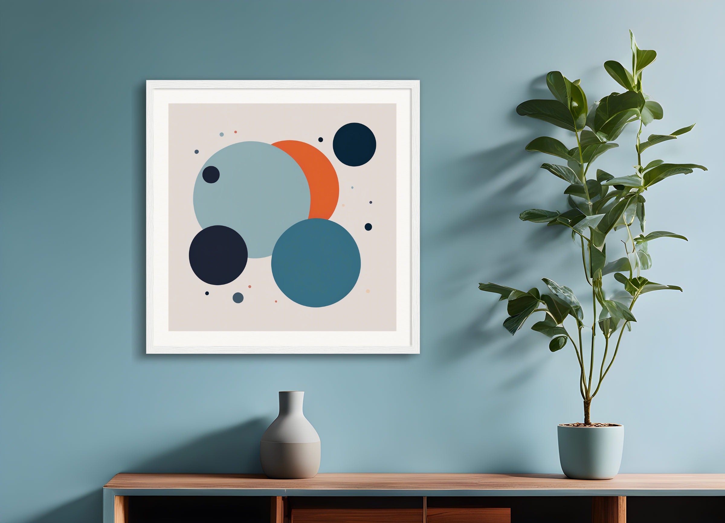 Poster with wood frame: Abstract minimalist art, Astronomy