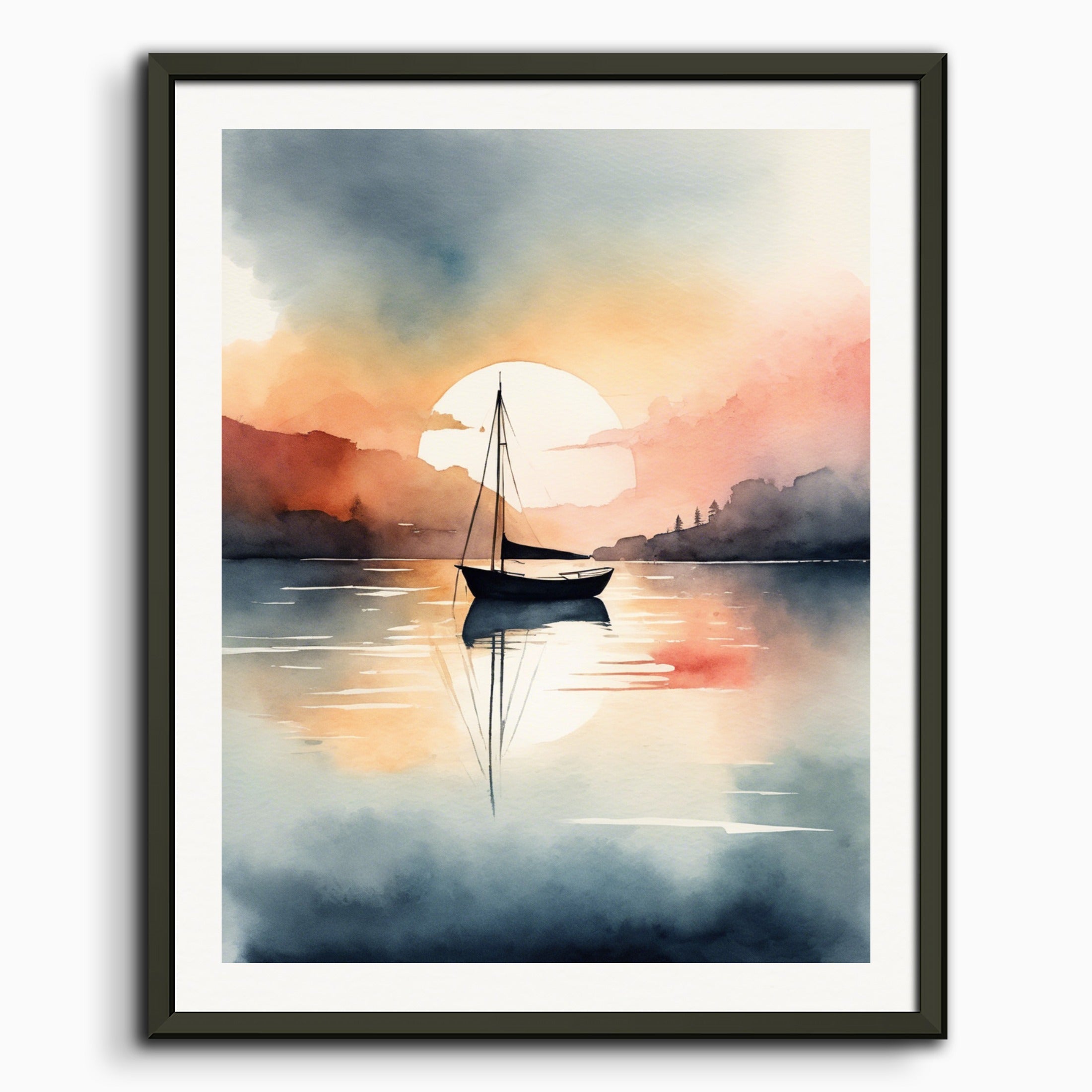 Poster: Abstract watercolor illustration using a gradient of colors, Boat