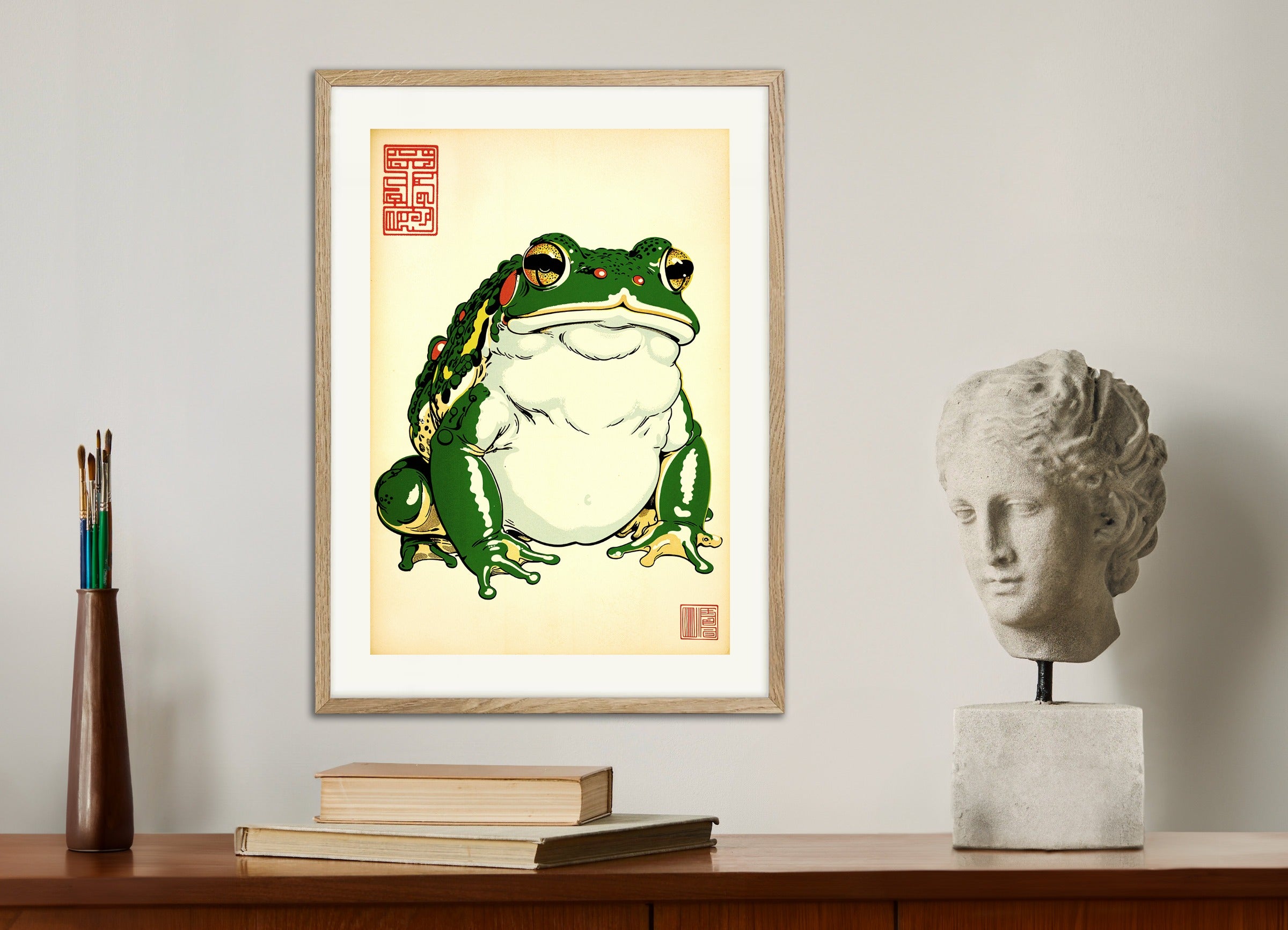 Poster with natural wood frame: Japanese toad 04