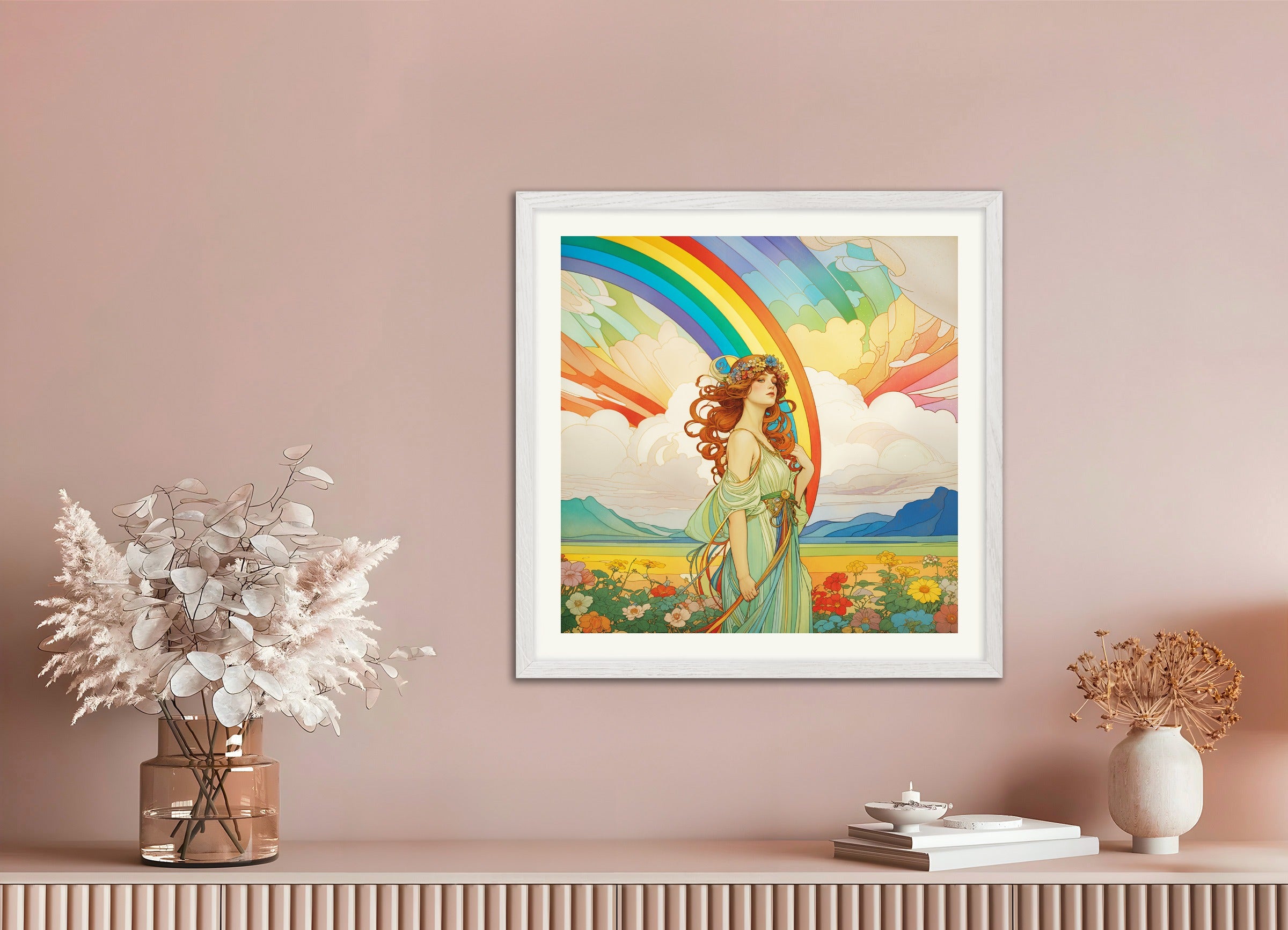 Poster with white wood frame: Rainbow Beauty