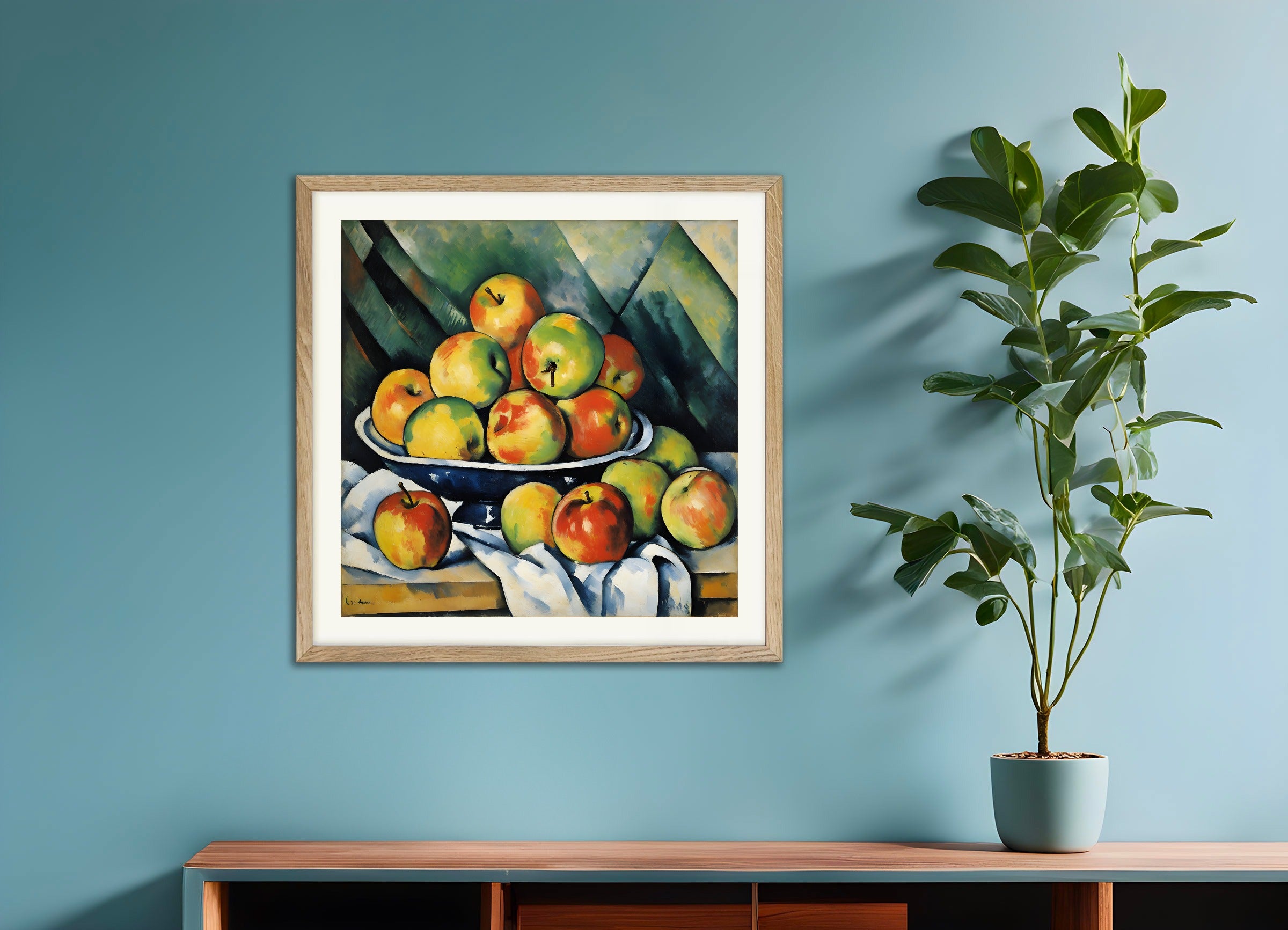 Poster with natural wood frame: Fauvism, basket of apples