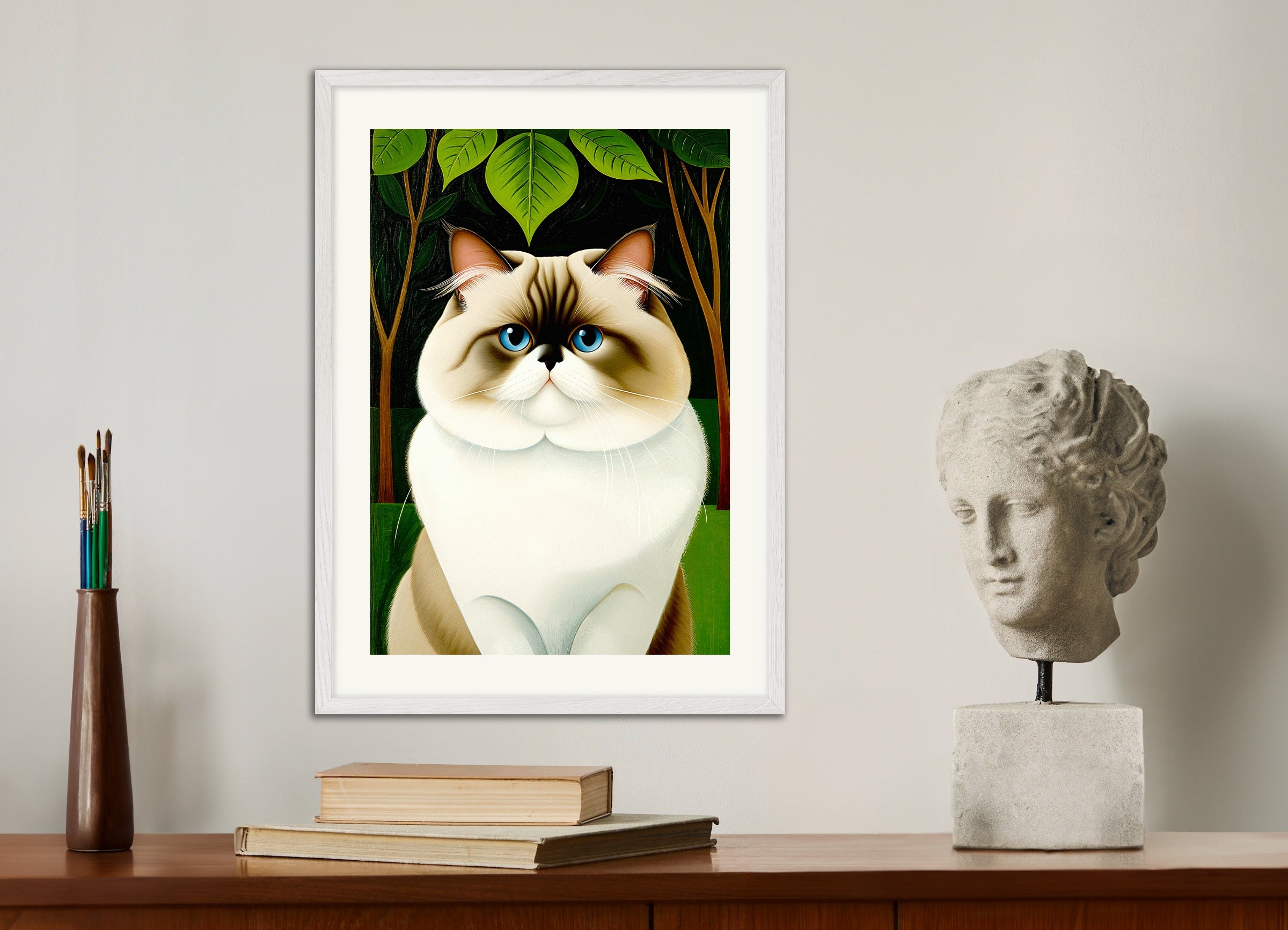 Poster with white wood frame: Portrait of a Persian Cat