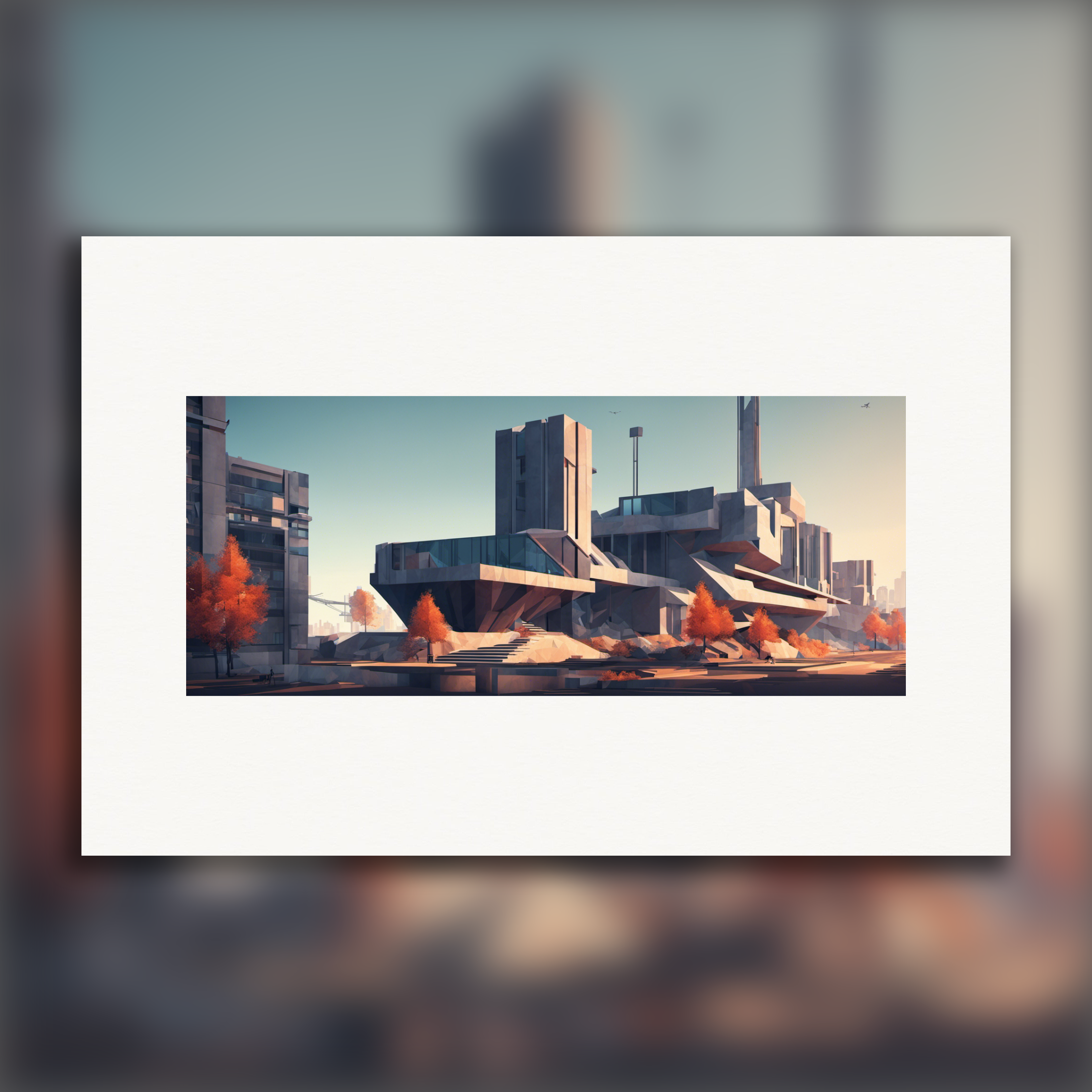 Low polygon, brutalist futuristic city - Poster