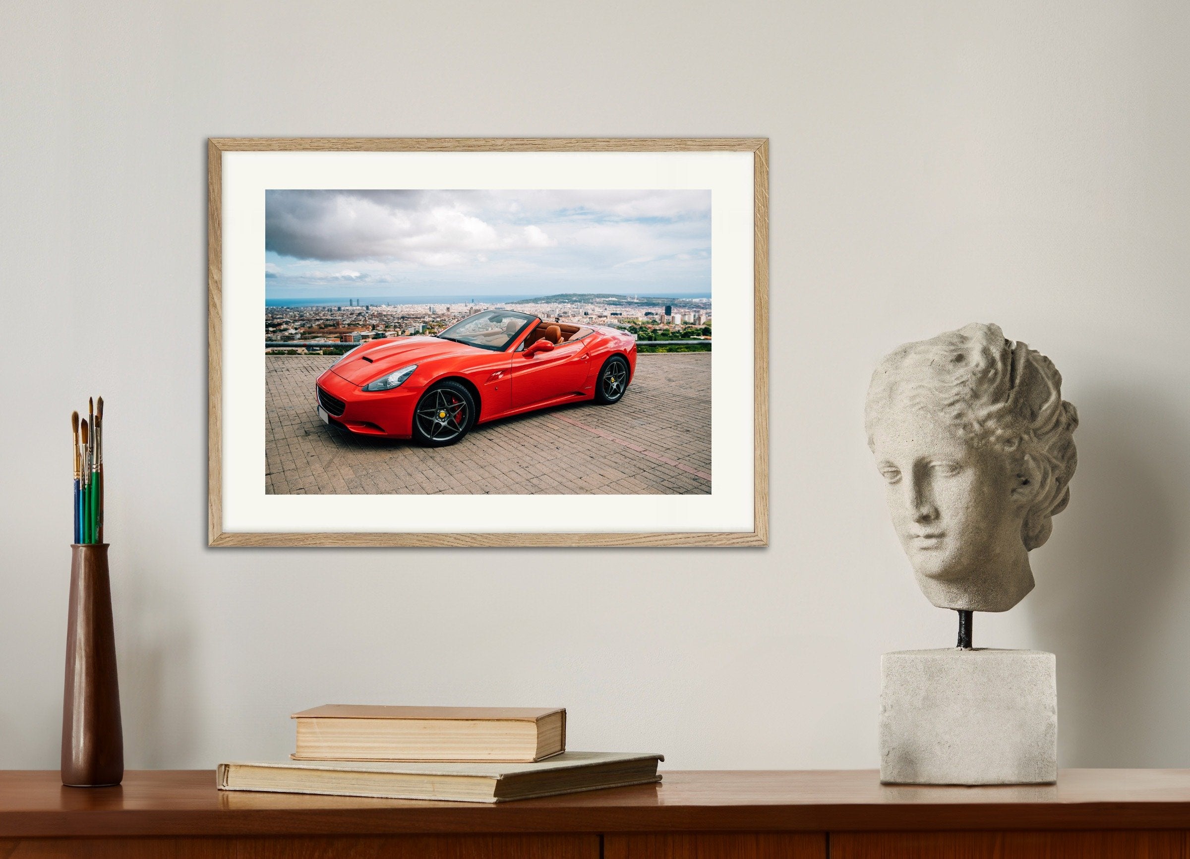 Poster of Ferrari poster, with natural wooden frame