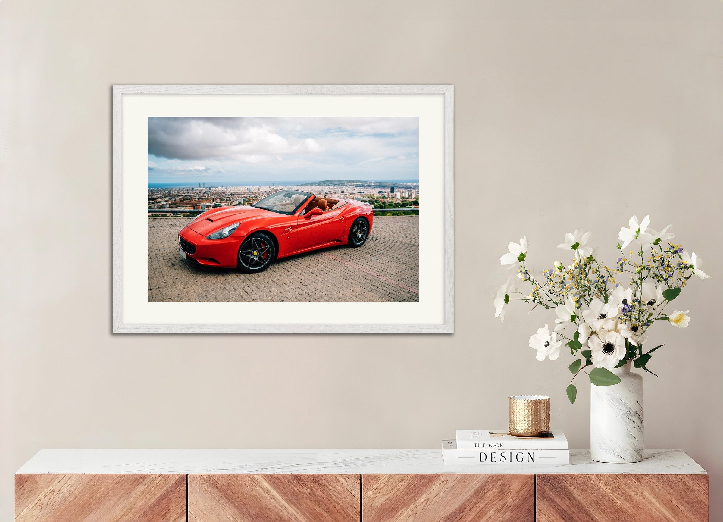 Poster of Ferrari poster, with white wooden frame