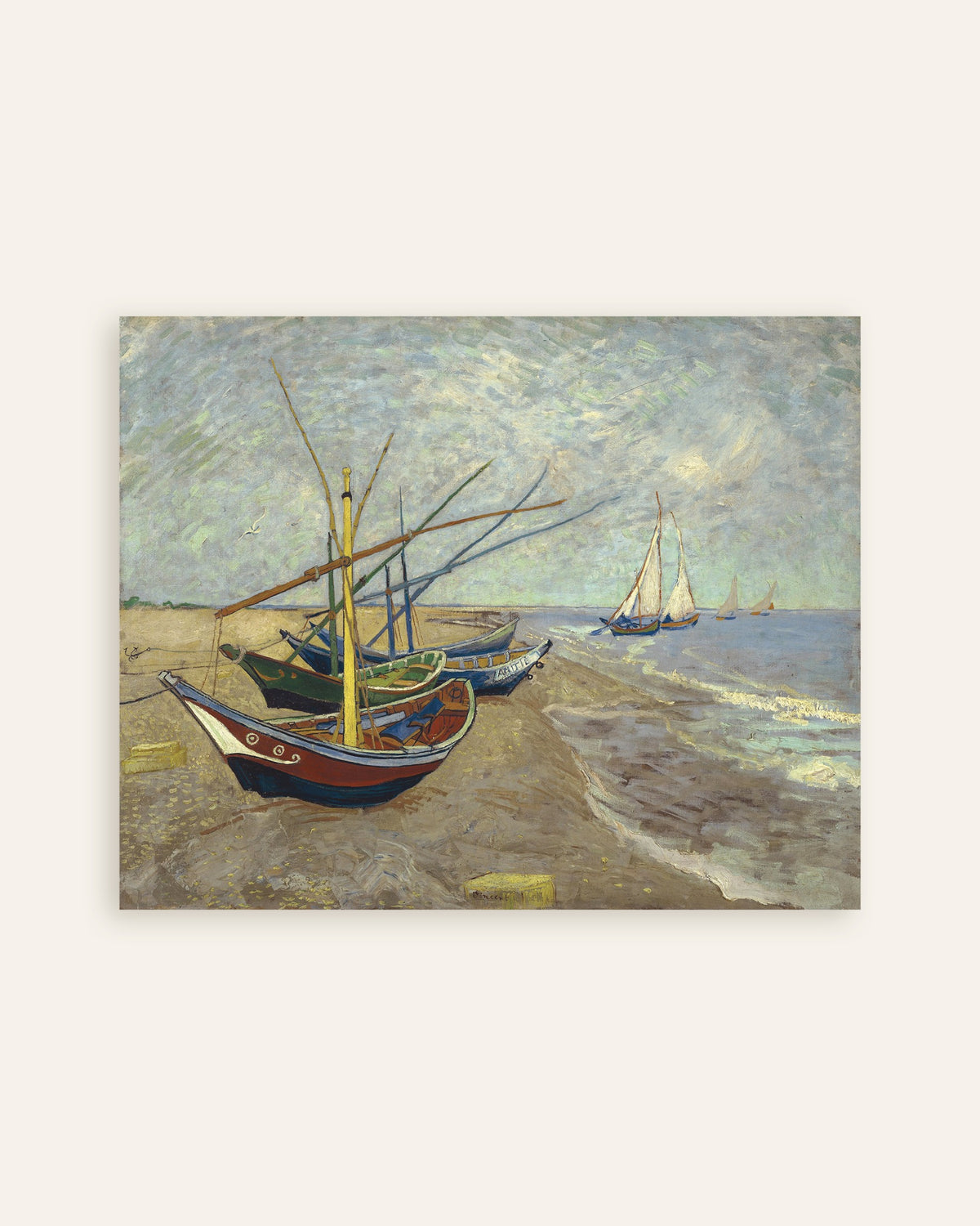 Poster av Fiskebåter på stranden ved Les Saintes-Maries-de-la-Mer (1888) av Vincent van Gogh, miniatyrbilde