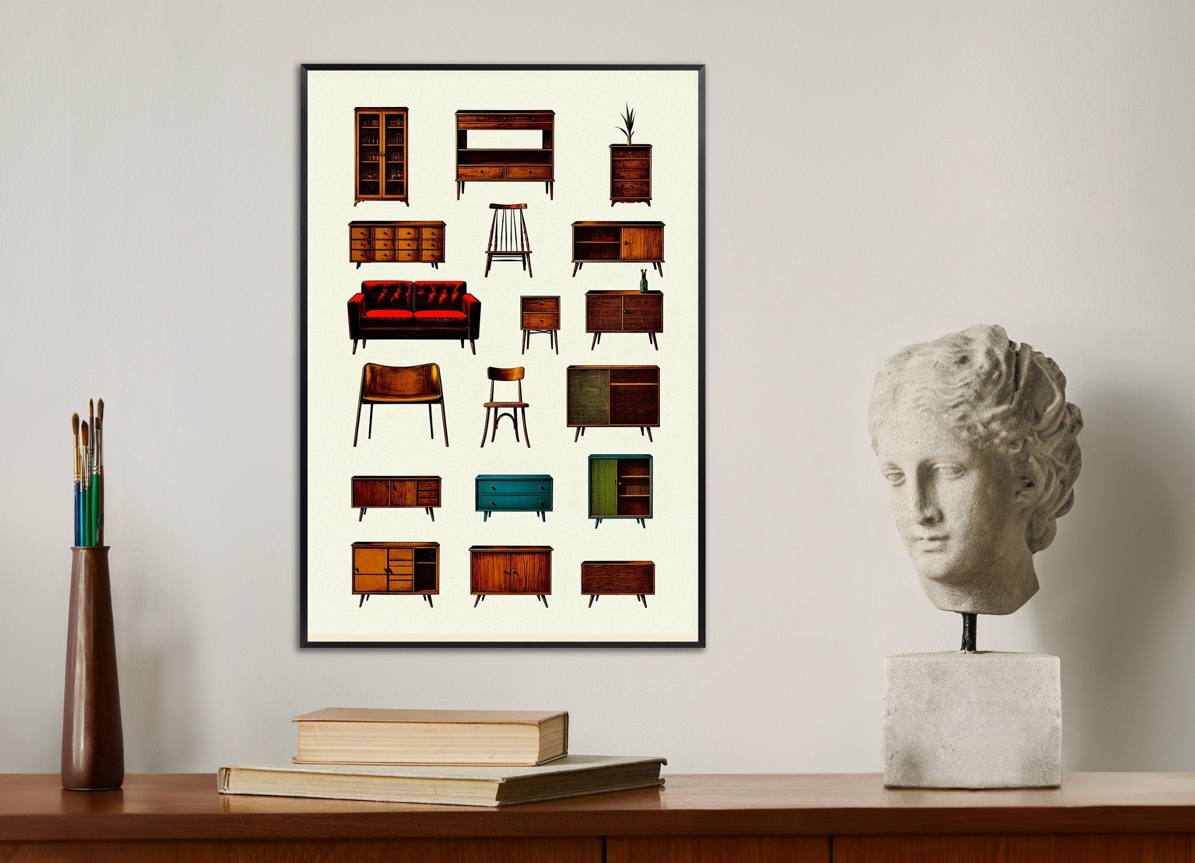 Poster of Flea market, furniture, with metal frame