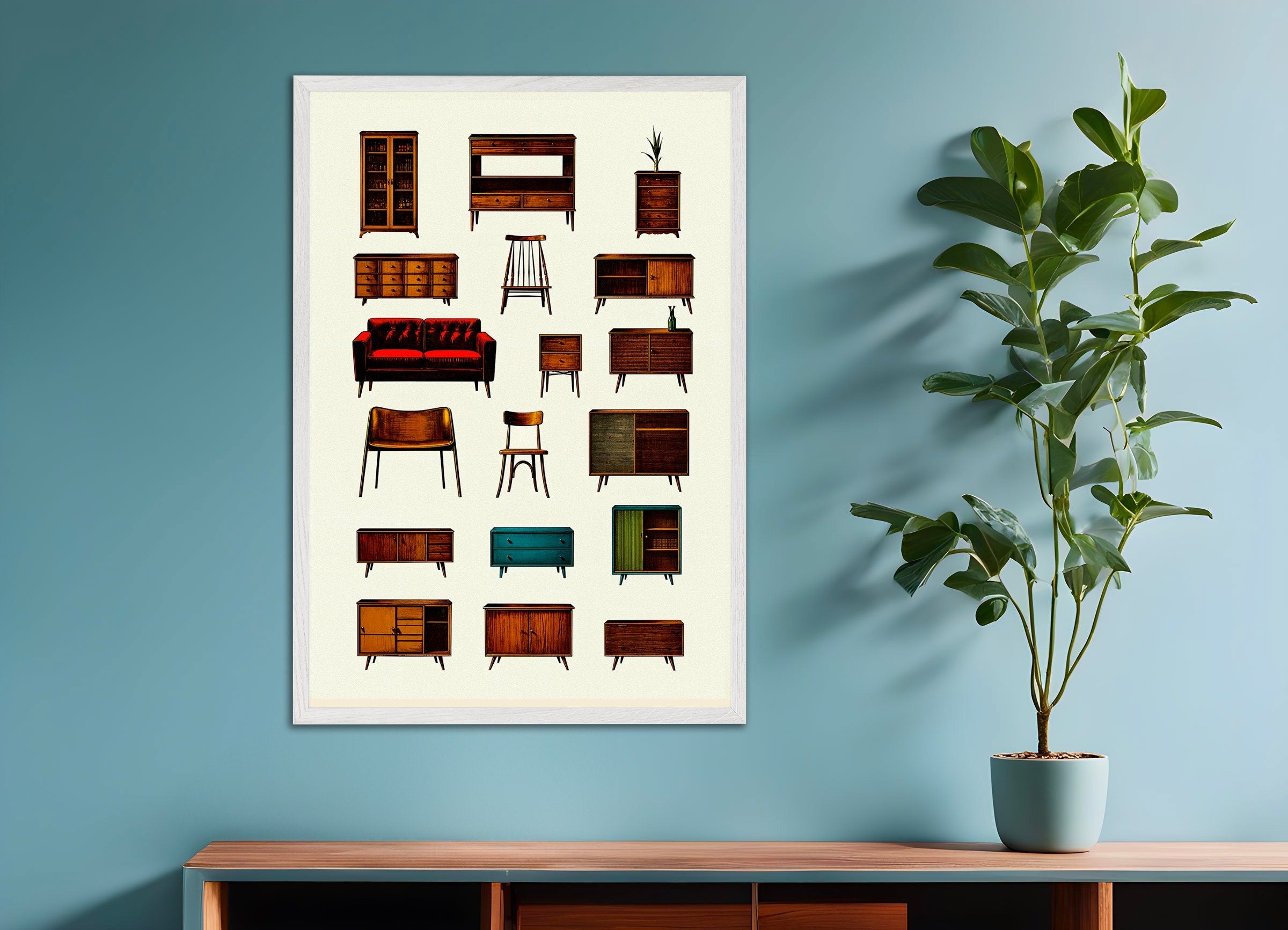 Poster of Flea market, furniture, with white wooden frame