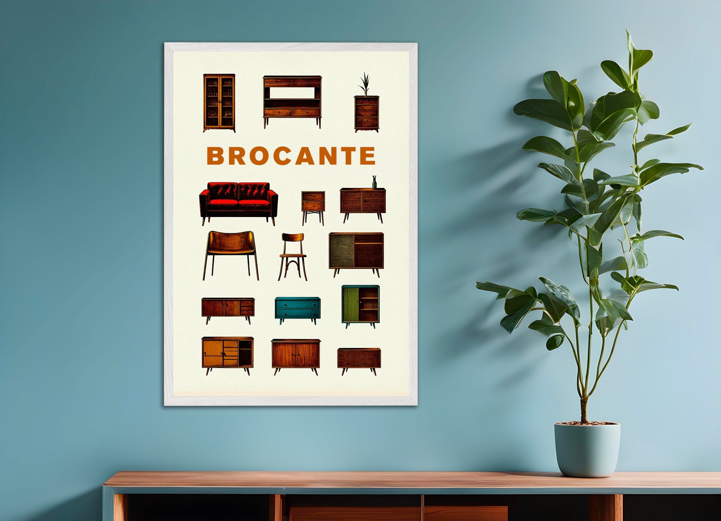 Poster of Flea market, furniture, with white wooden frame