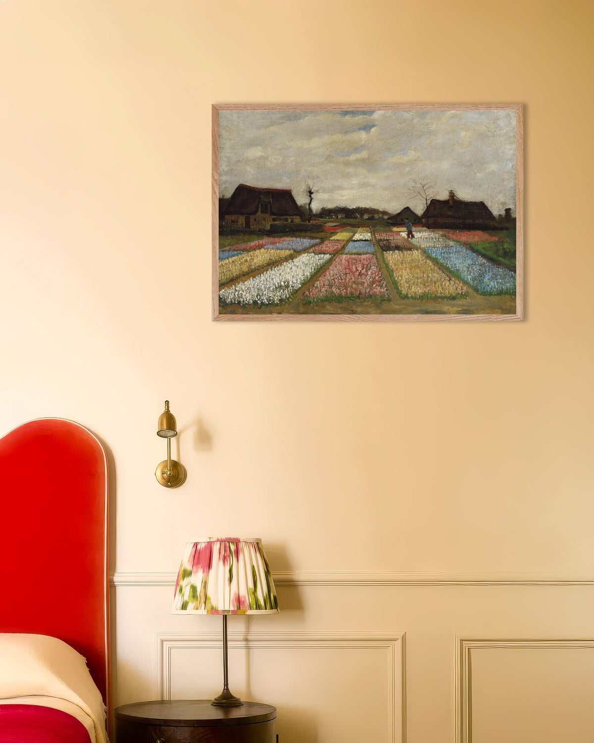 Poster of Flower Beds in Holland (c. 1883) by Vincent van Gogh, with natural wooden frame