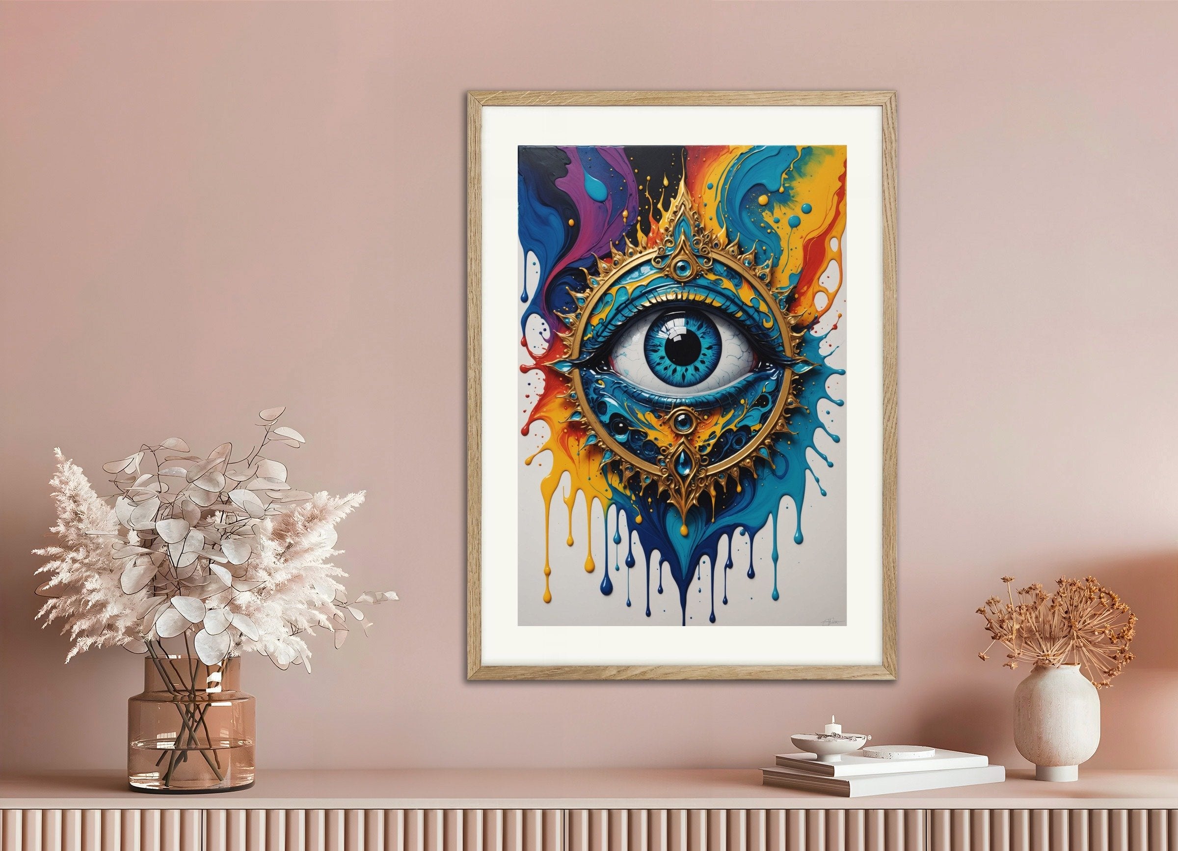 Poster of Fluid art, with natural wooden frame