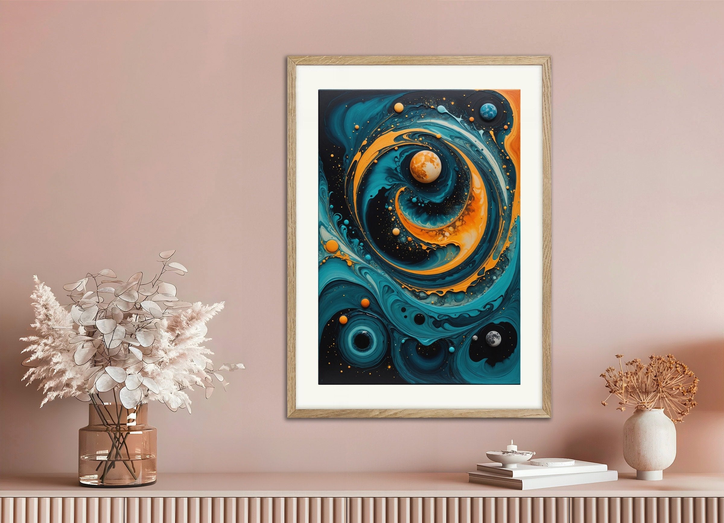 Poster of Fluid art, with natural wooden frame