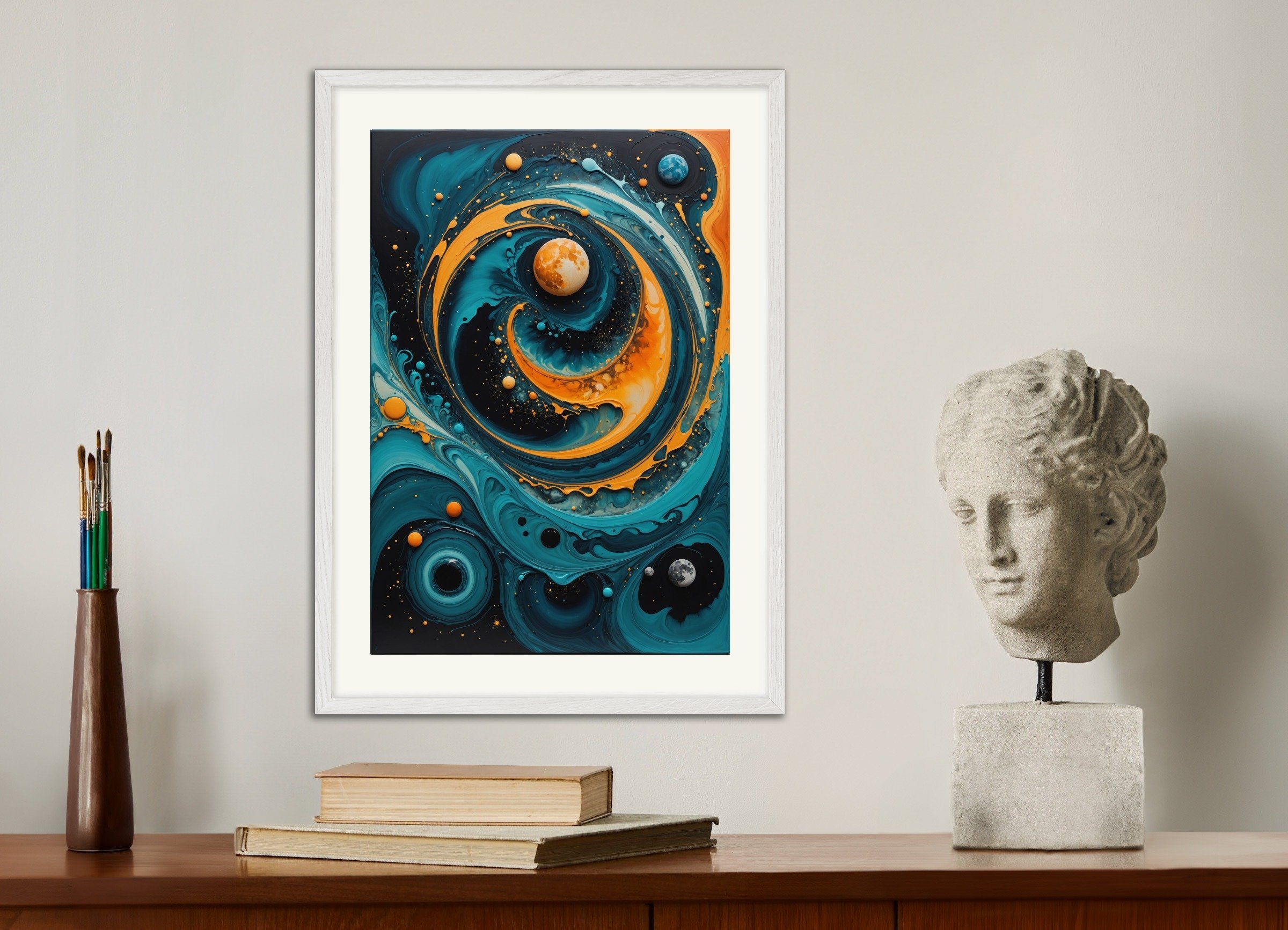 Poster of Fluid art, with white wooden frame