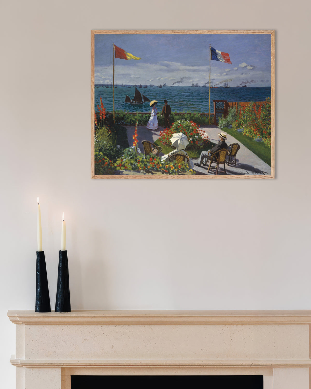 Poster of Garden at Sainte-Adresse (1867) by Claude Monet, with natural wooden frame