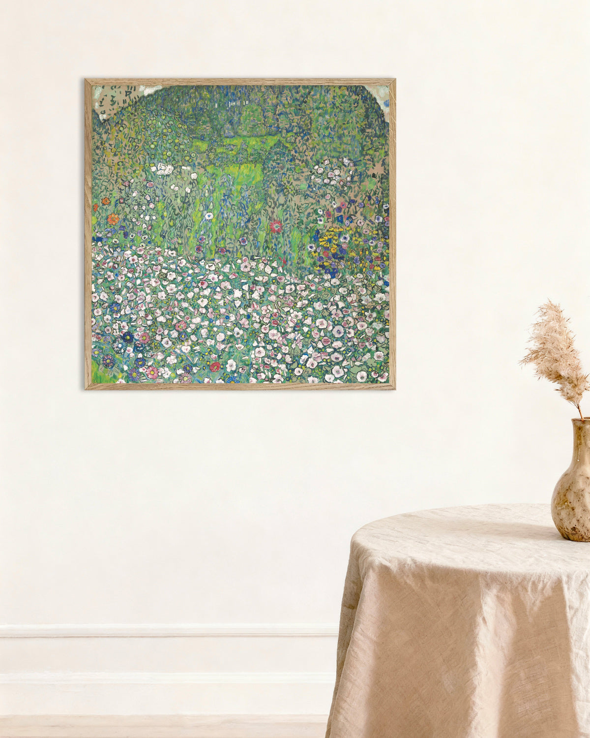 Poster av Hagelandskap med høyde (1916) av Gustav Klimt, med ramme av naturtre