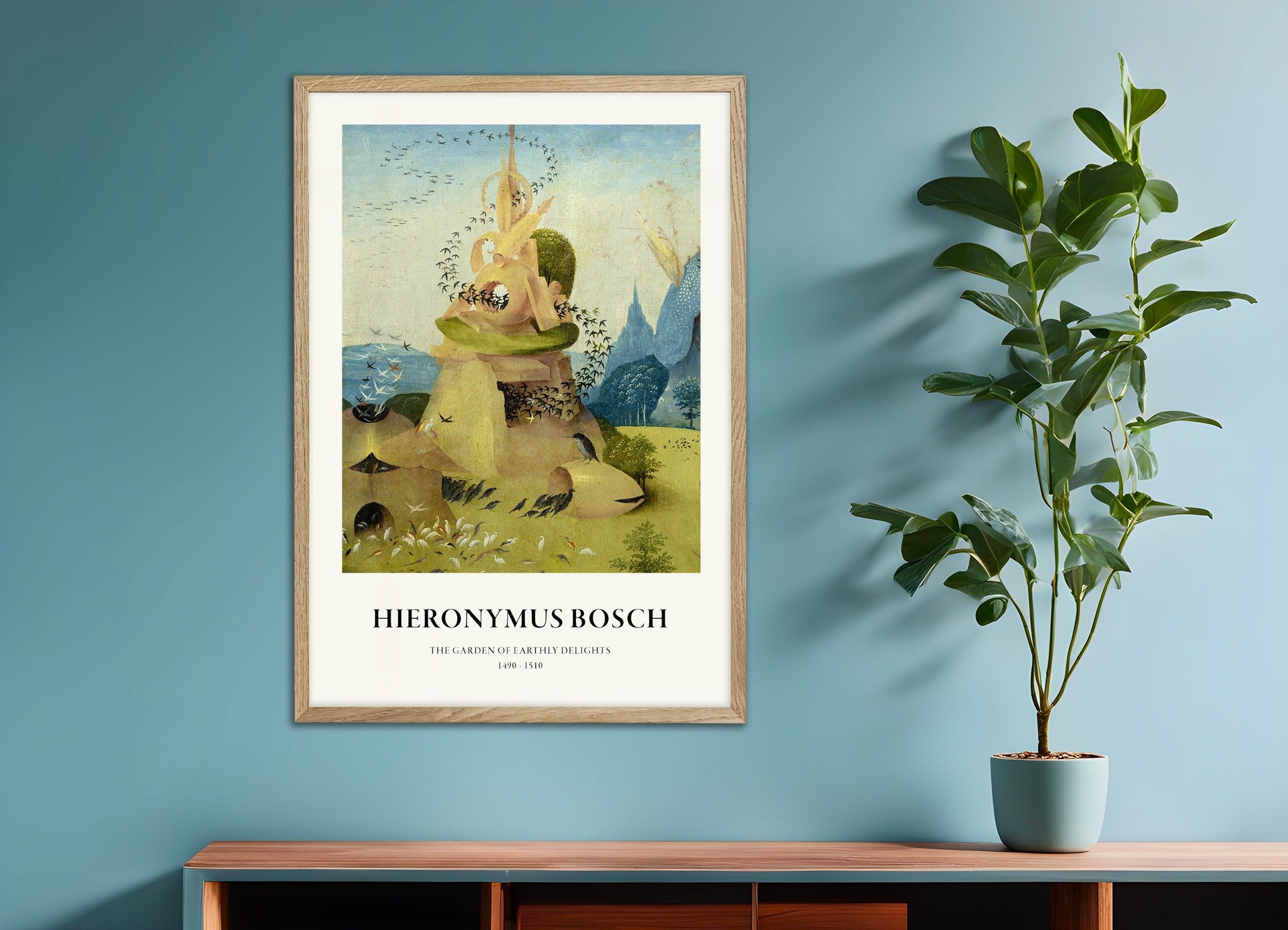 Poster of Garden of Earthly Delights Print, Detail 02, with natural wooden frame