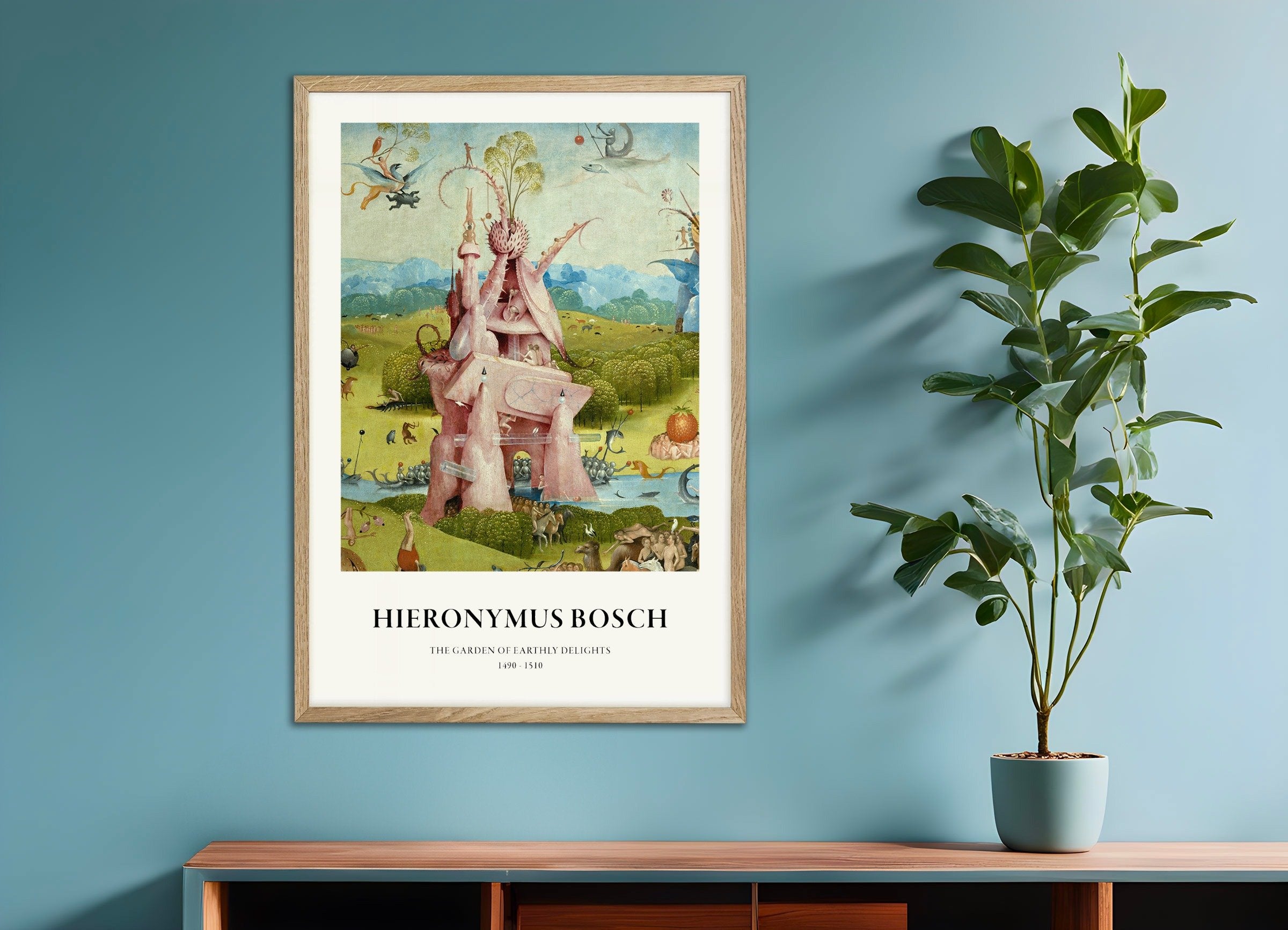 Poster of Garden of Earthly Delights Print, Detail 03, with natural wooden frame