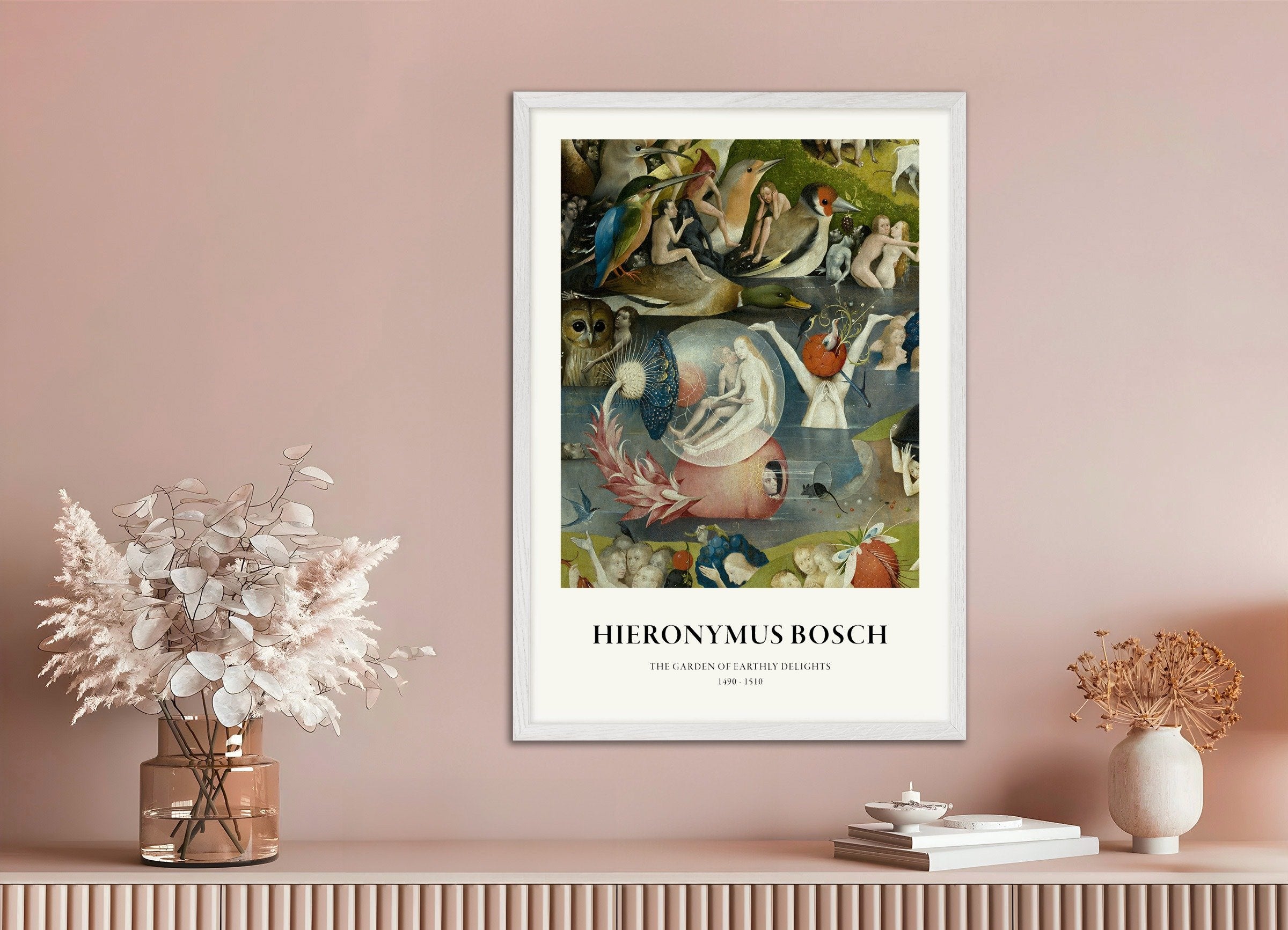 Poster of Garden of Earthly Delights Print, Detail 04, with white wooden frame