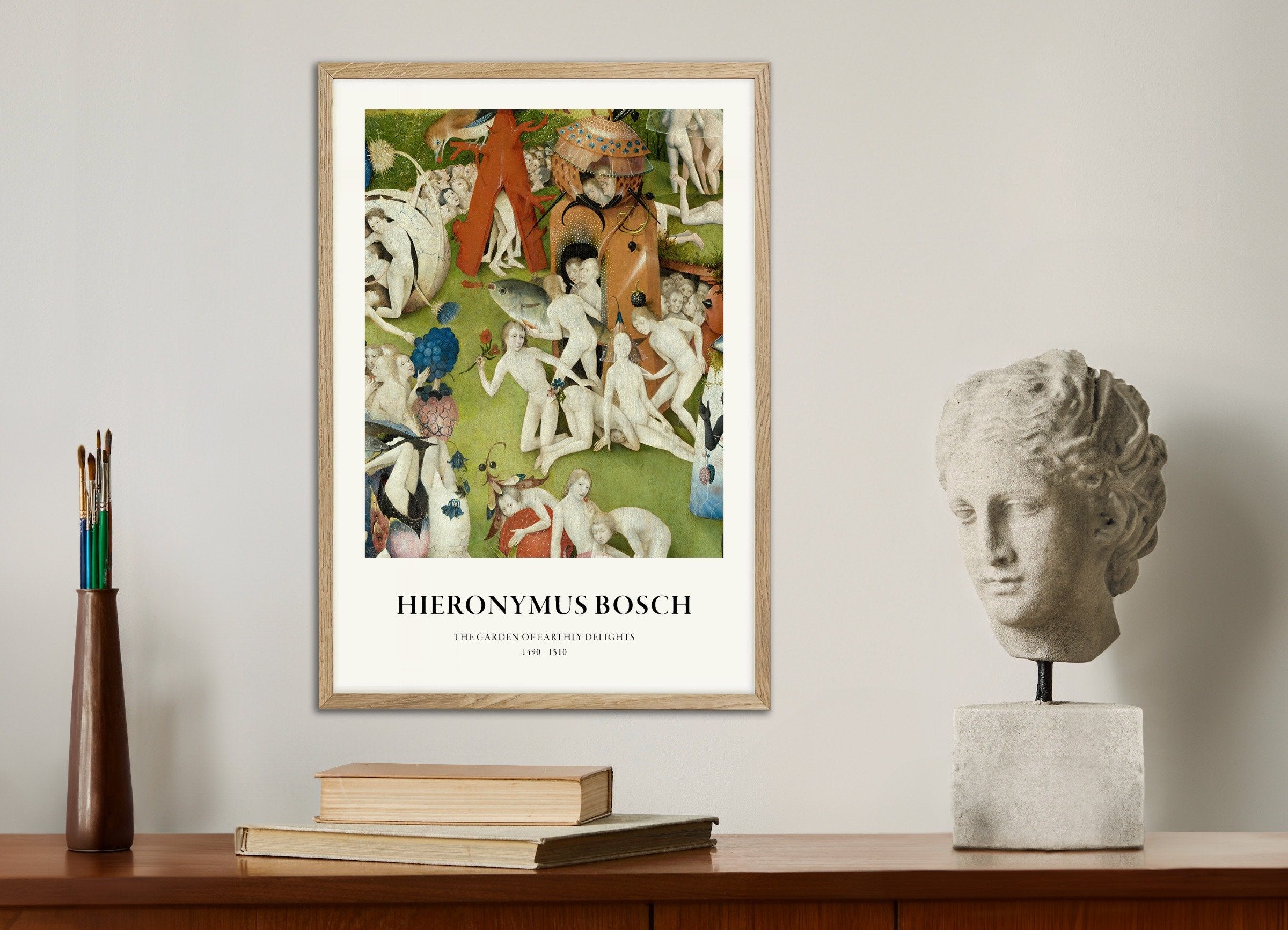 Poster of Garden of Earthly Delights Print, Detail 05, with natural wooden frame