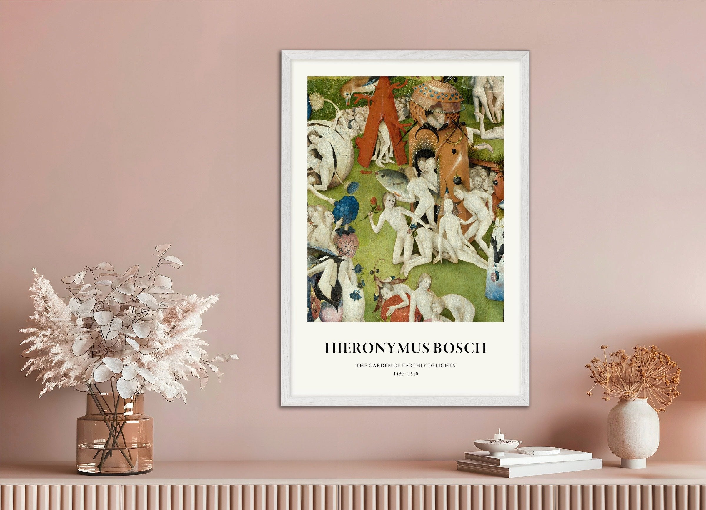 Poster of Garden of Earthly Delights Print, Detail 05, with white wooden frame