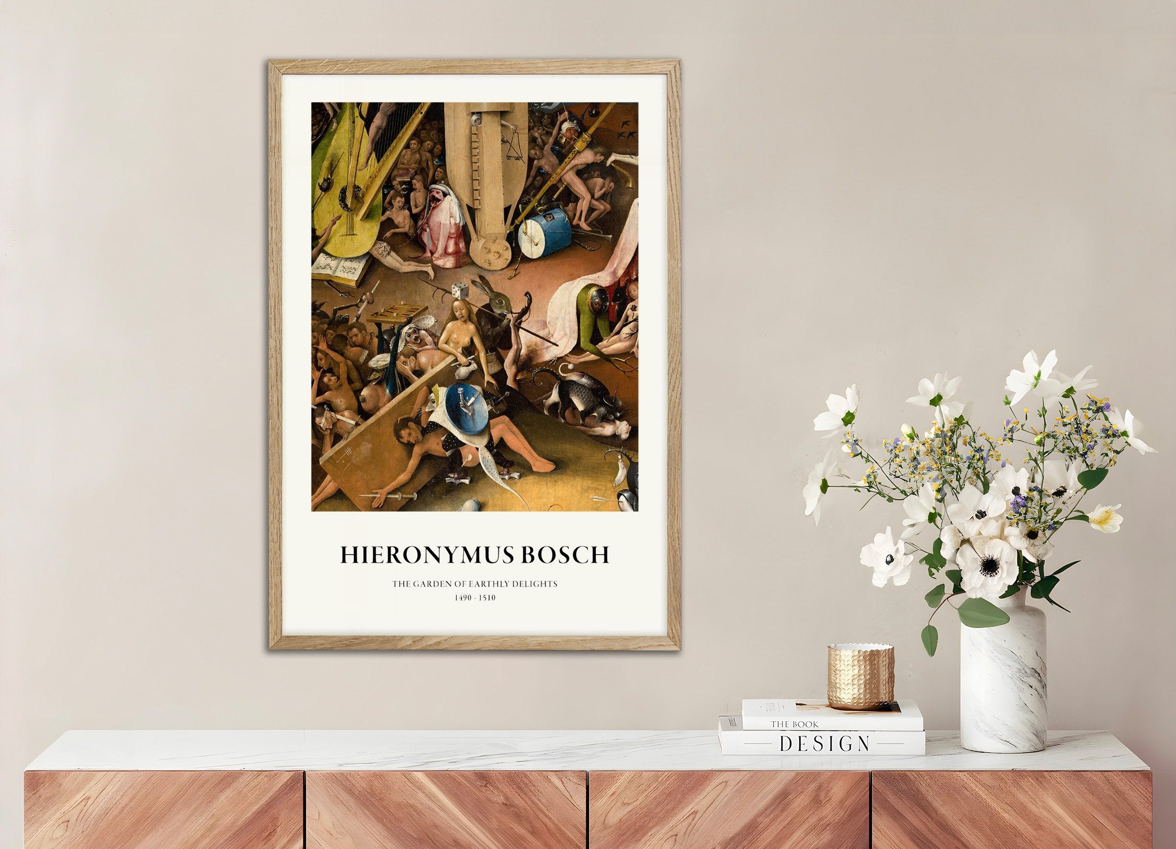 Poster of Garden of Earthly Delights Print, Detail 07, with natural wooden frame